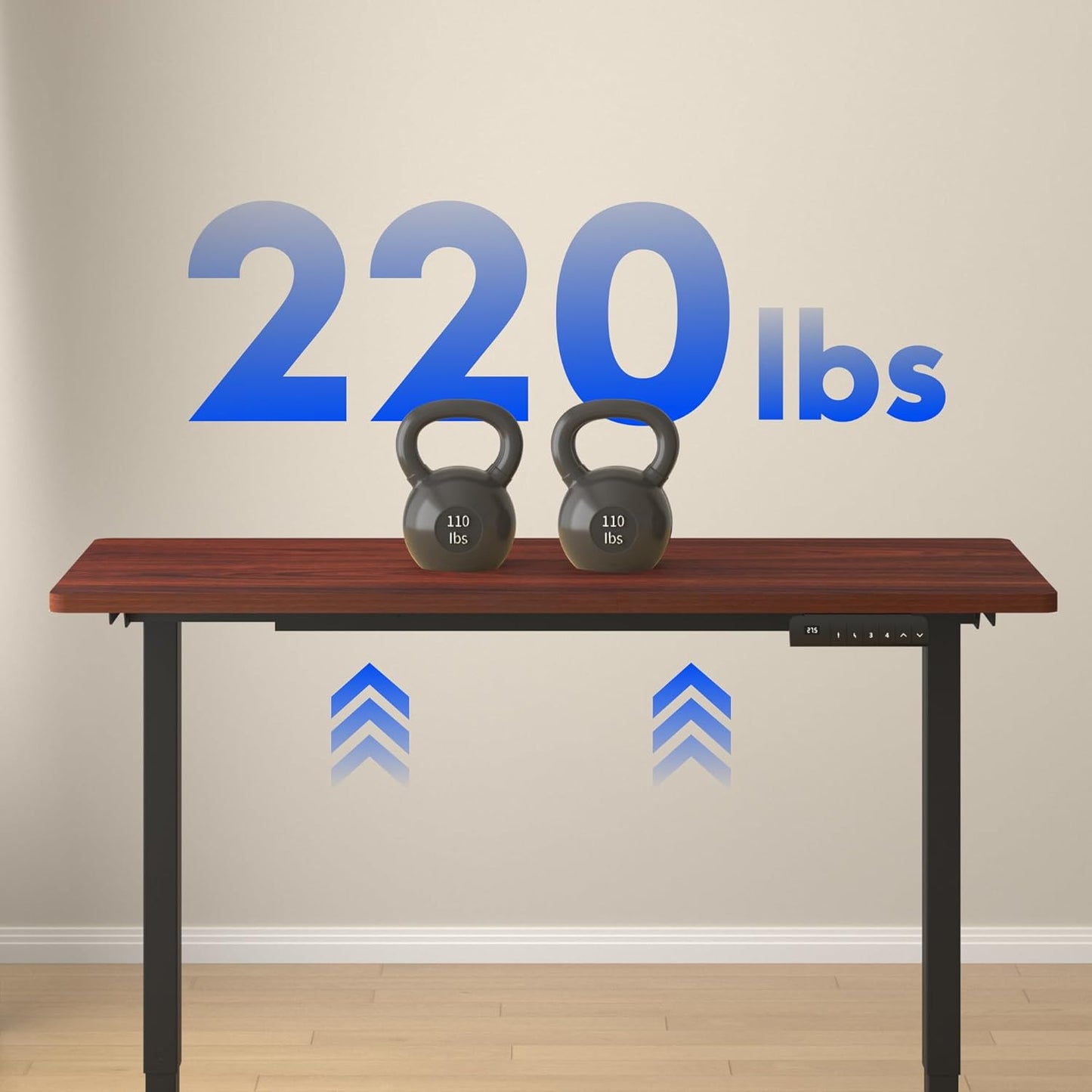 FLEXISPOT E3 Dual Motor Electric Standing Desk 48x30 Inch Whole-Piece Board Height Adjustable Desk Electric Sit Stand Desk (Black Frame + Mahogany Desktop, 2 Packages)