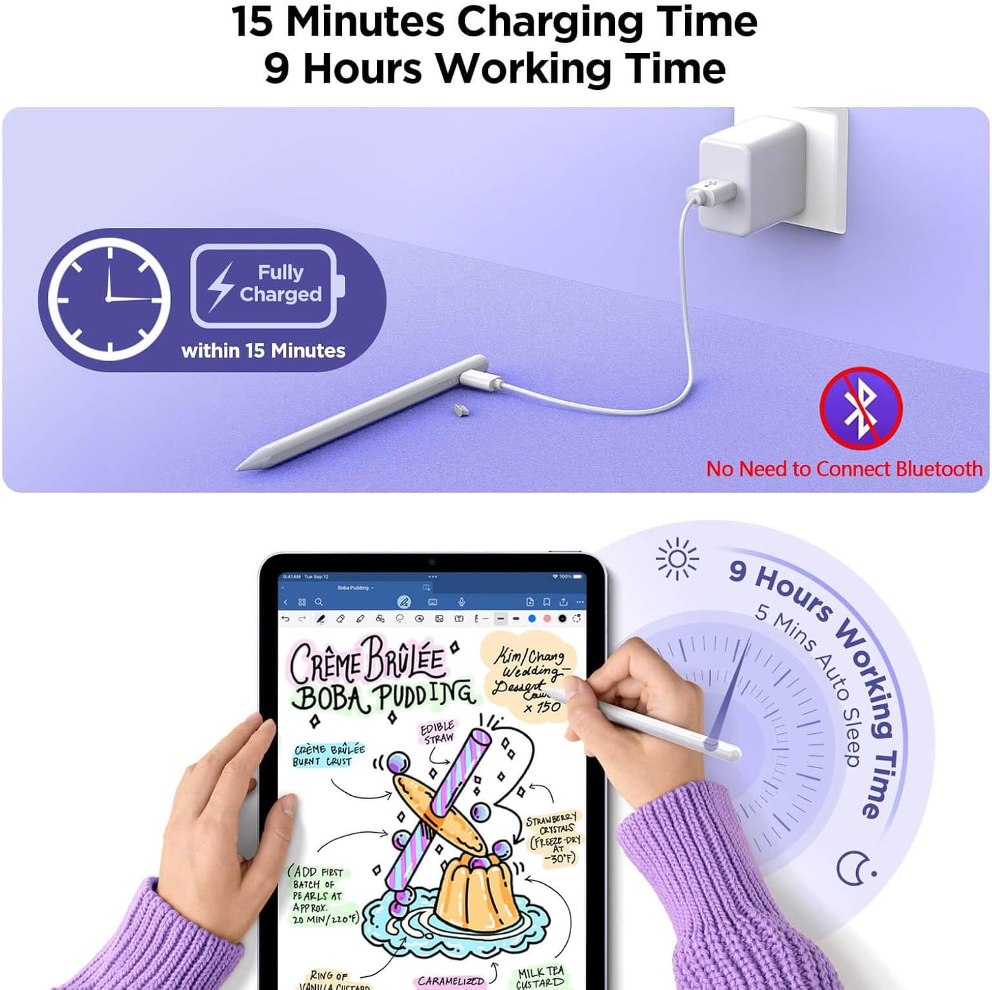 Stylus Pen for iPad 2018-2025, 15Mins Fast Charge for Apple Pencil, Palm Rejection, Compatible with iPad 10/9/8/7/6, iPad Pro 12.9"/11"/13" M4, iPad mini 6/5, iPad Air 5/4/3/11"-13" M2