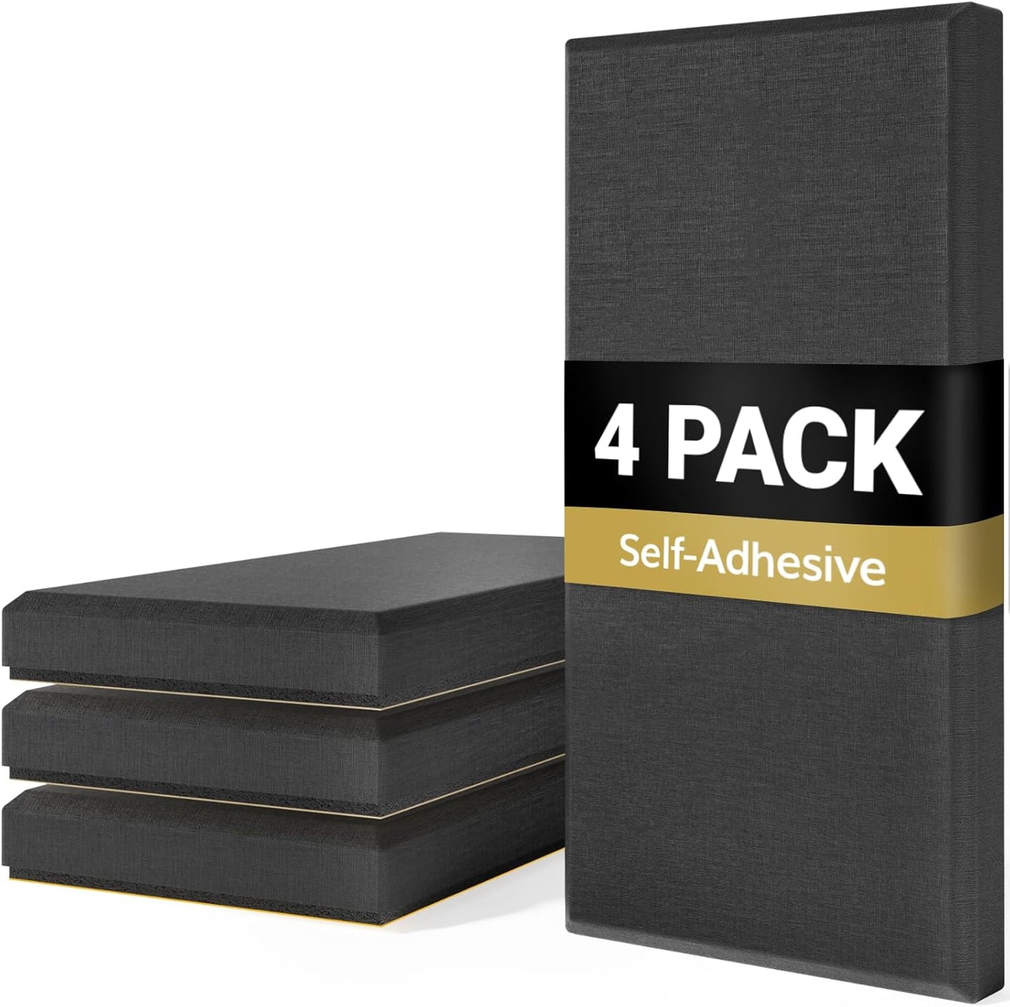 TONOR 4 PCS Large Acoustic Panel, 23.6″ * 11.8″ * 2.05″ 3D Fiberglass Sound Proof Panel with Full Self-adhesive, Decorative Echo Absorbing Wall Panel, for Studio, Living Room, Home, Office, Black