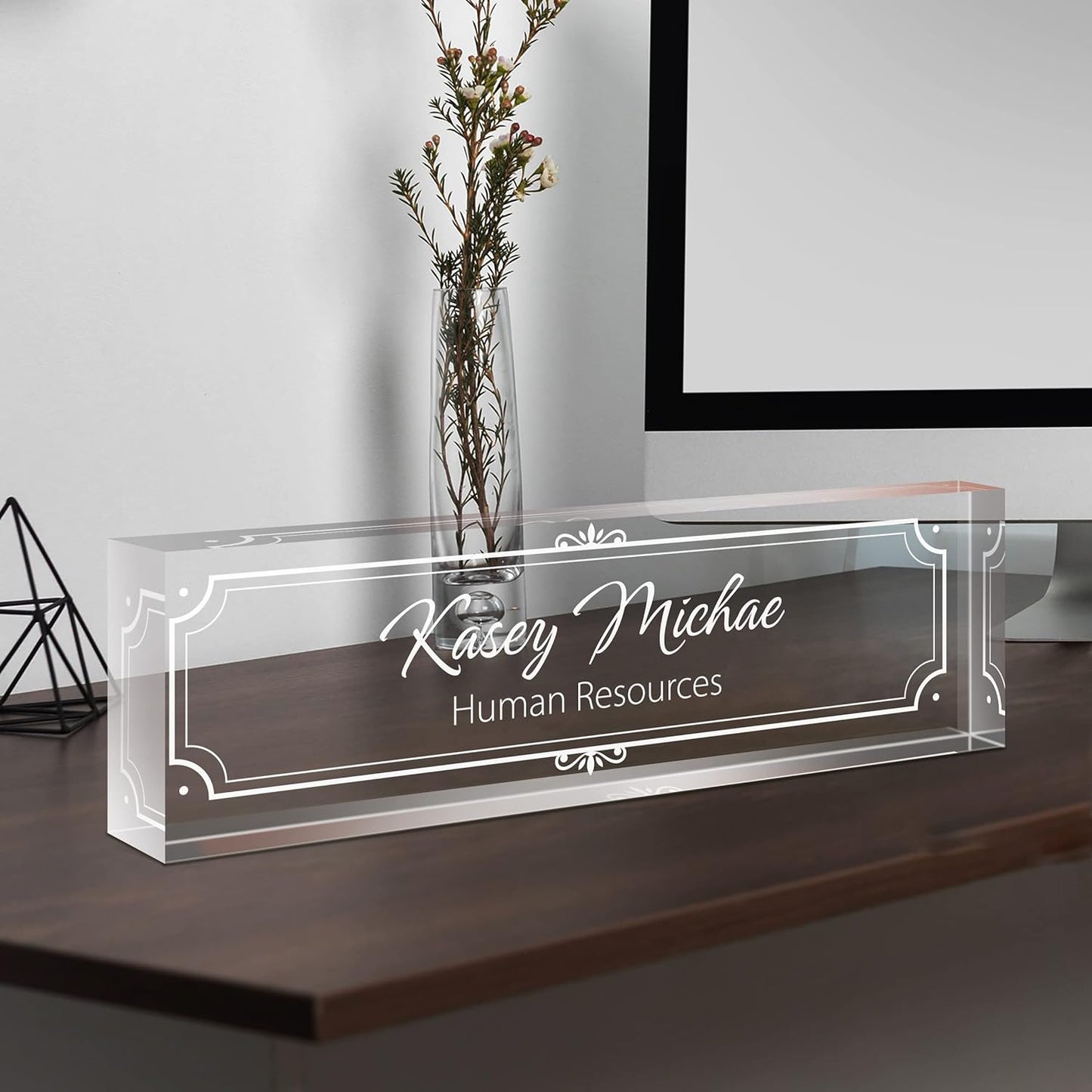 Gowellly Desk Name Plate Personalized - Custom Acrylic Name Plate for Desk - Enterprise Custom Logo/Text nameplates - Employee Appreciation Gifts (engrave-4)