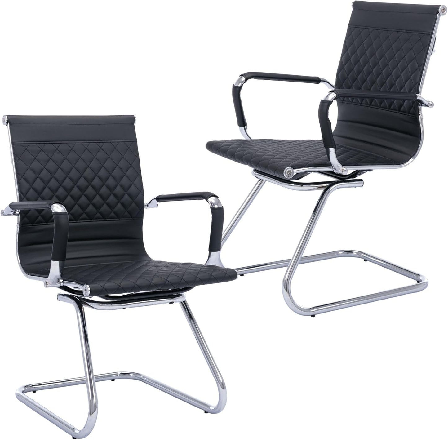 Office Guest Chairs - Reception, Waiting Room & Conference Room Set of 2 - Mid Back, Modern PU Leather Desk Chairs, Black