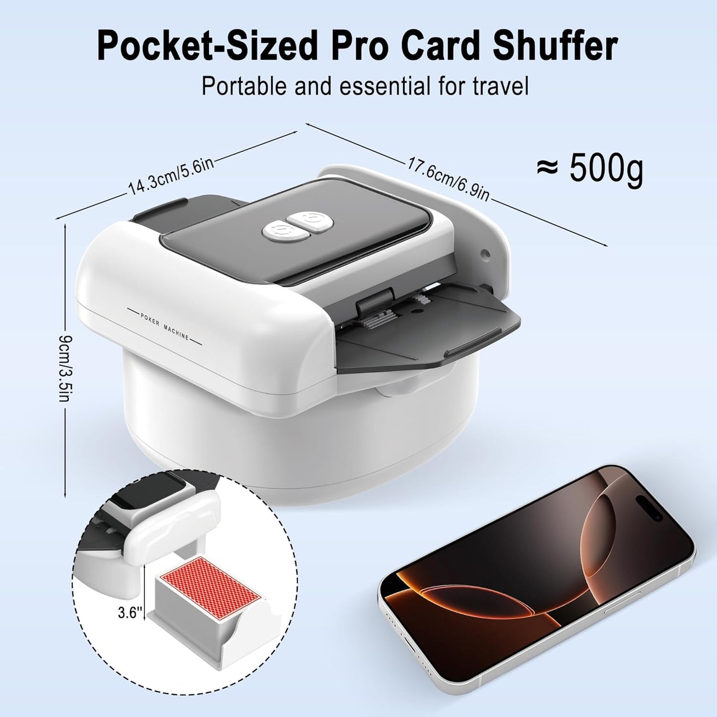 Automatic Card Shuffler Machine with 2 Decks - One-Press AUTO & Manual Mode | Rechargeable Low Noise Electric Poker Card Shuffler for 1-2 Decks | Portable UNO Shuffler, Blackjack, Skip-Bo