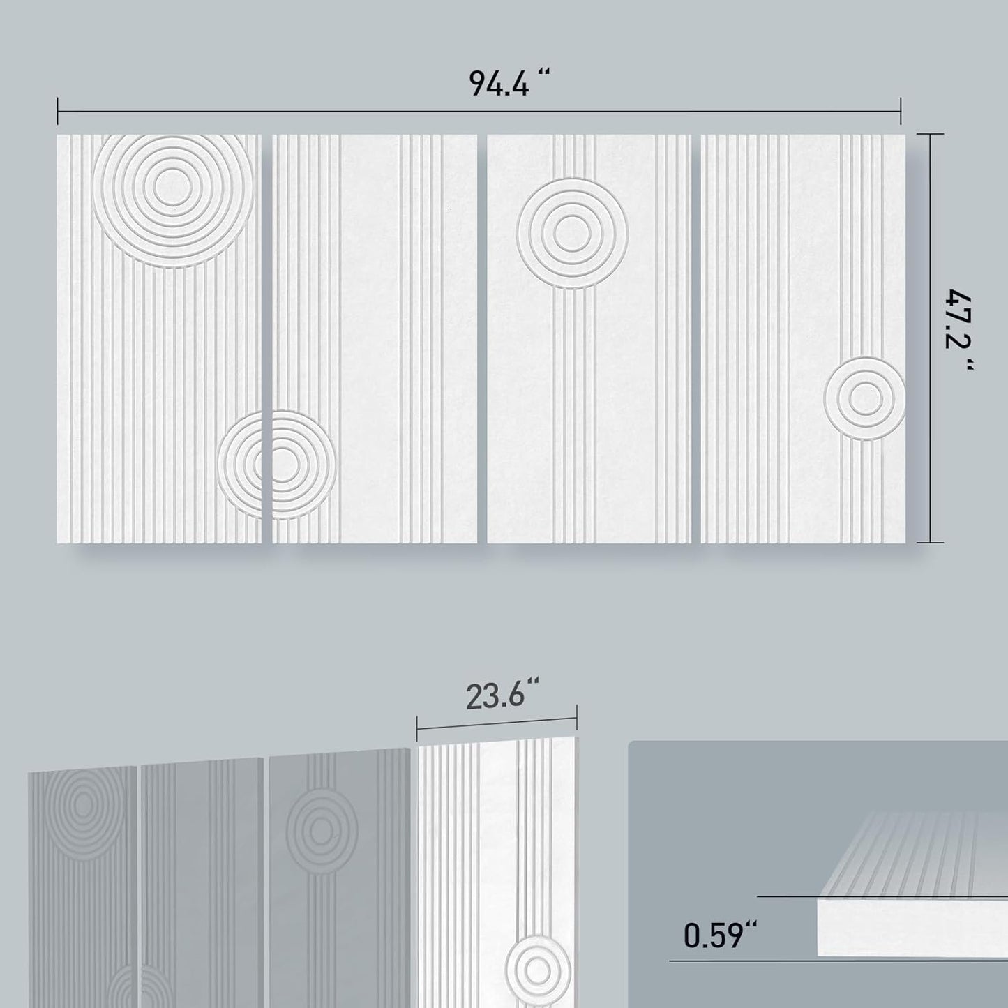 UMIACOUSTICS 4 Pack Art Acoustic Panels,Total 94.4” x 47.2” Sound Proof Wall Panels,Decorative Sound Treatment Panel for Home, Office, Recording Studio,White