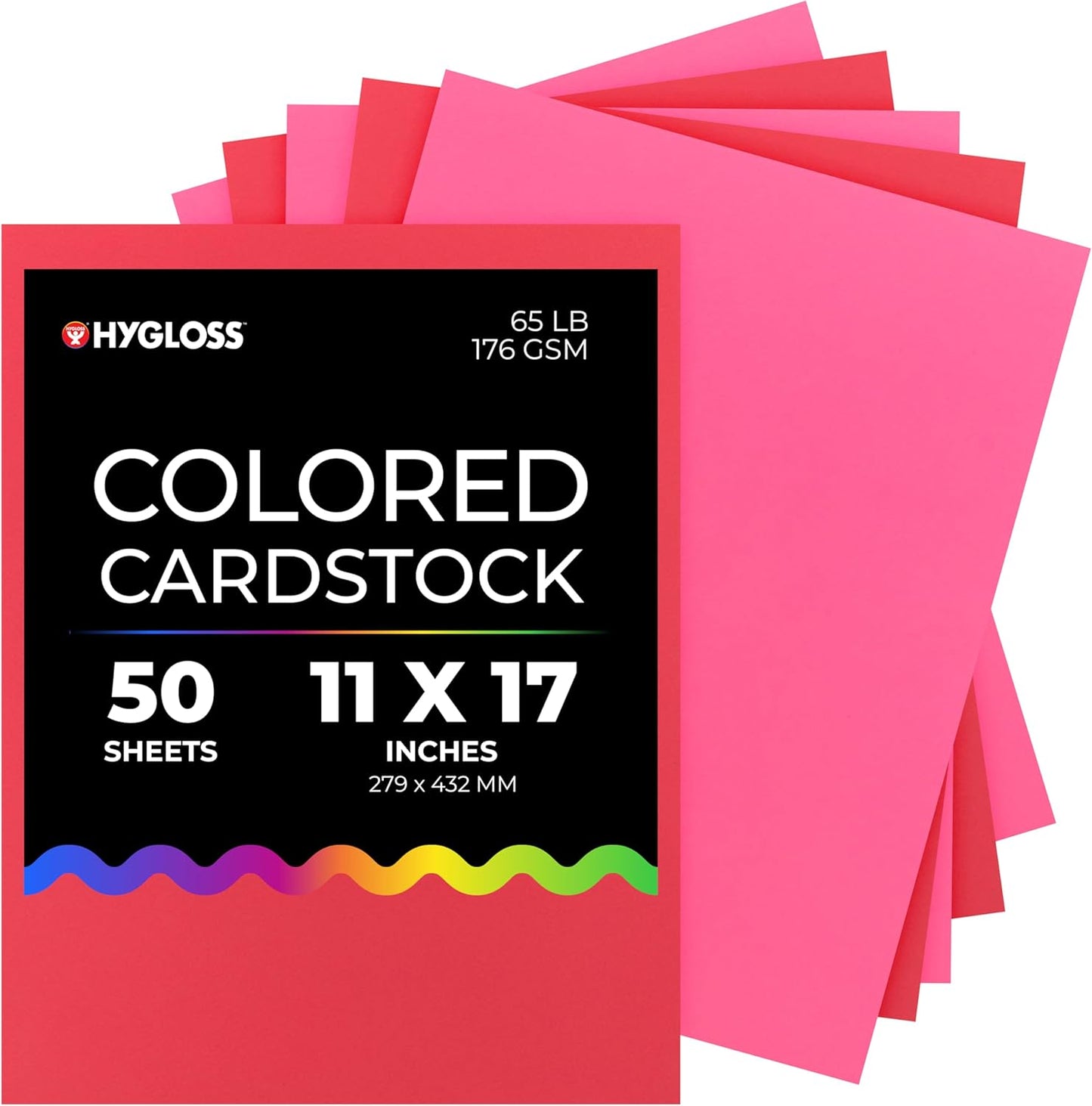 Hygloss 50 Sheets Valentine’s Day Colored Cardstock - 11x17-Inch Red and Pink Letter Size Color Cardstock Paper - 65 lb/ 176 gsm, Acid-Free, Fade-Resistant