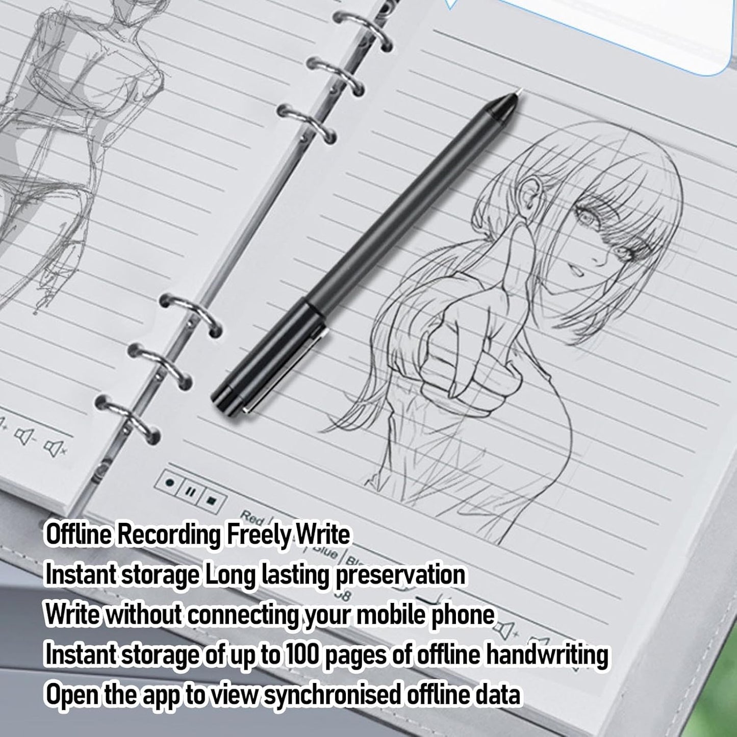 Yunseity 3 in1 Digital Smart Pen, Smartpen Notebook Set, Real Time Sync for Digitizing, Bluetooth 5.0 Paper Smart Writing Set, Convert to Text, OCR Technology, for iOS for Android (Grey Black