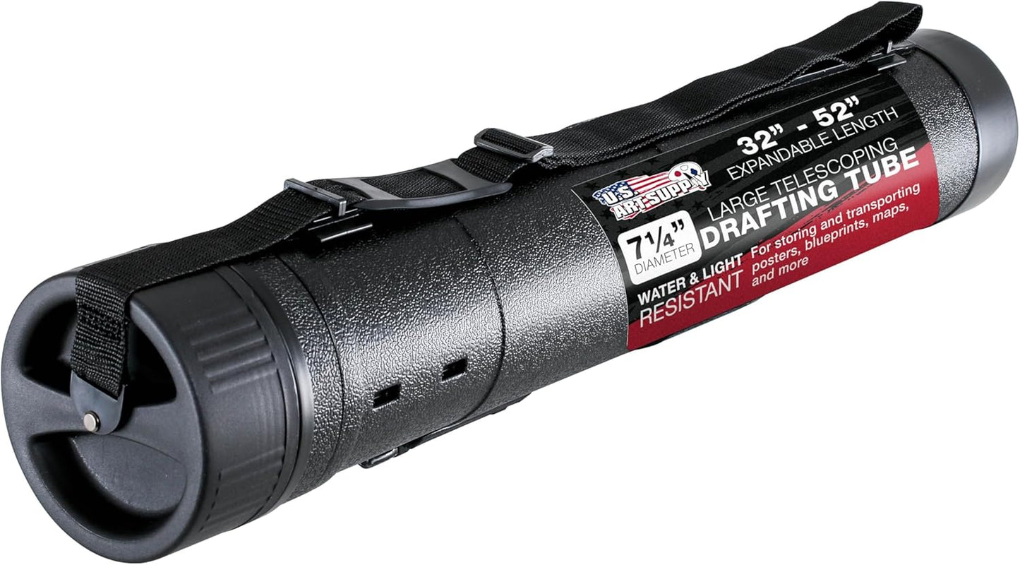 U.S. Art Supply X-Large Poster Tube - Telescoping Adjustable 32" to 52" - Durable 7-1/4" Diameter Storage Tube - Art Poster Carrier Holder & Blueprint Storage Drafting Tube Travel & Protection