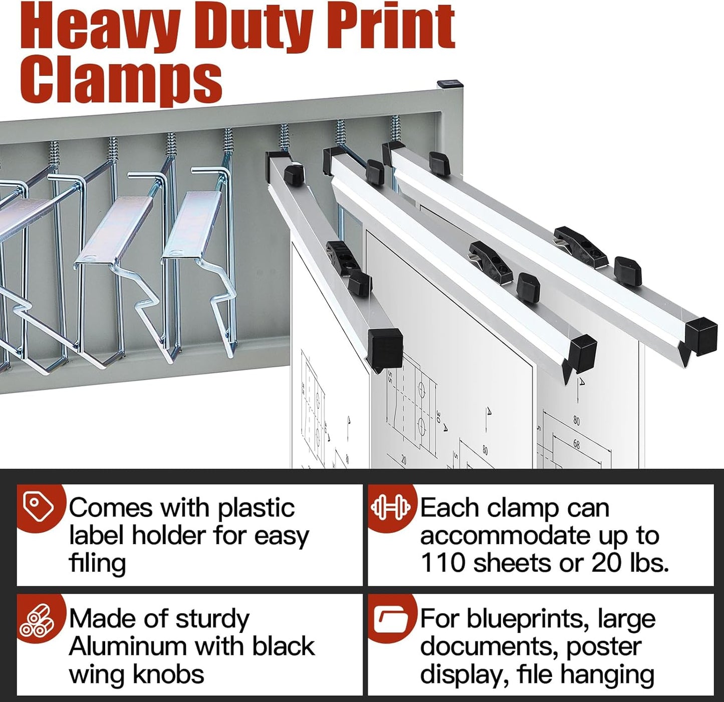 Estune 6 Pcs Blueprint Hanging Clamps Binding Strips Storage for Construction Paper Poster Plans Drawings Arts(18 Inches)