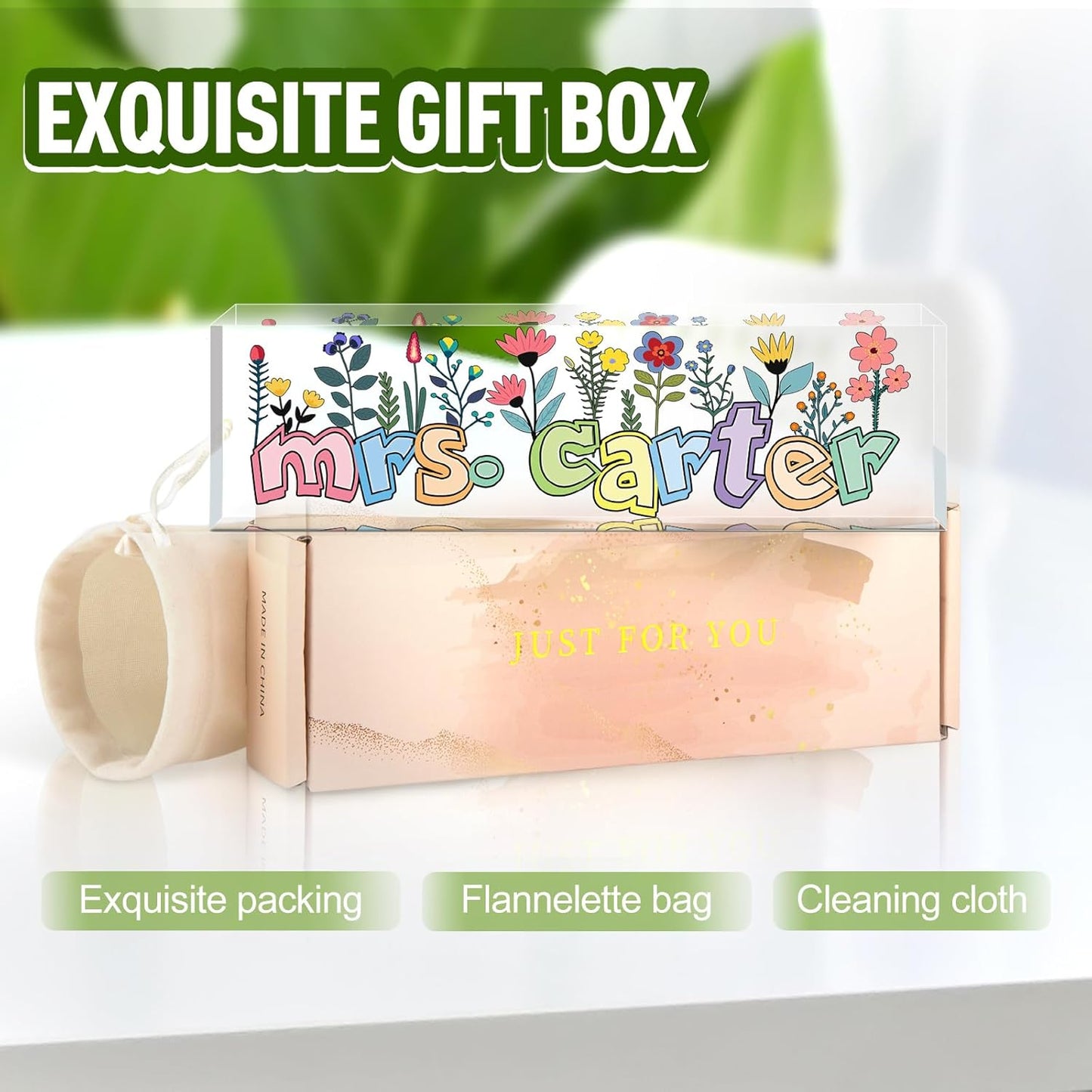 Teacher Name Plate for Desk, Desk Name Plate Personalized, Office Decor for Women Men, Acrylic Desktop Accessories, Office Appreciation Gifts for Teacher Boss Social Workers Nurse Employee (Orchid)