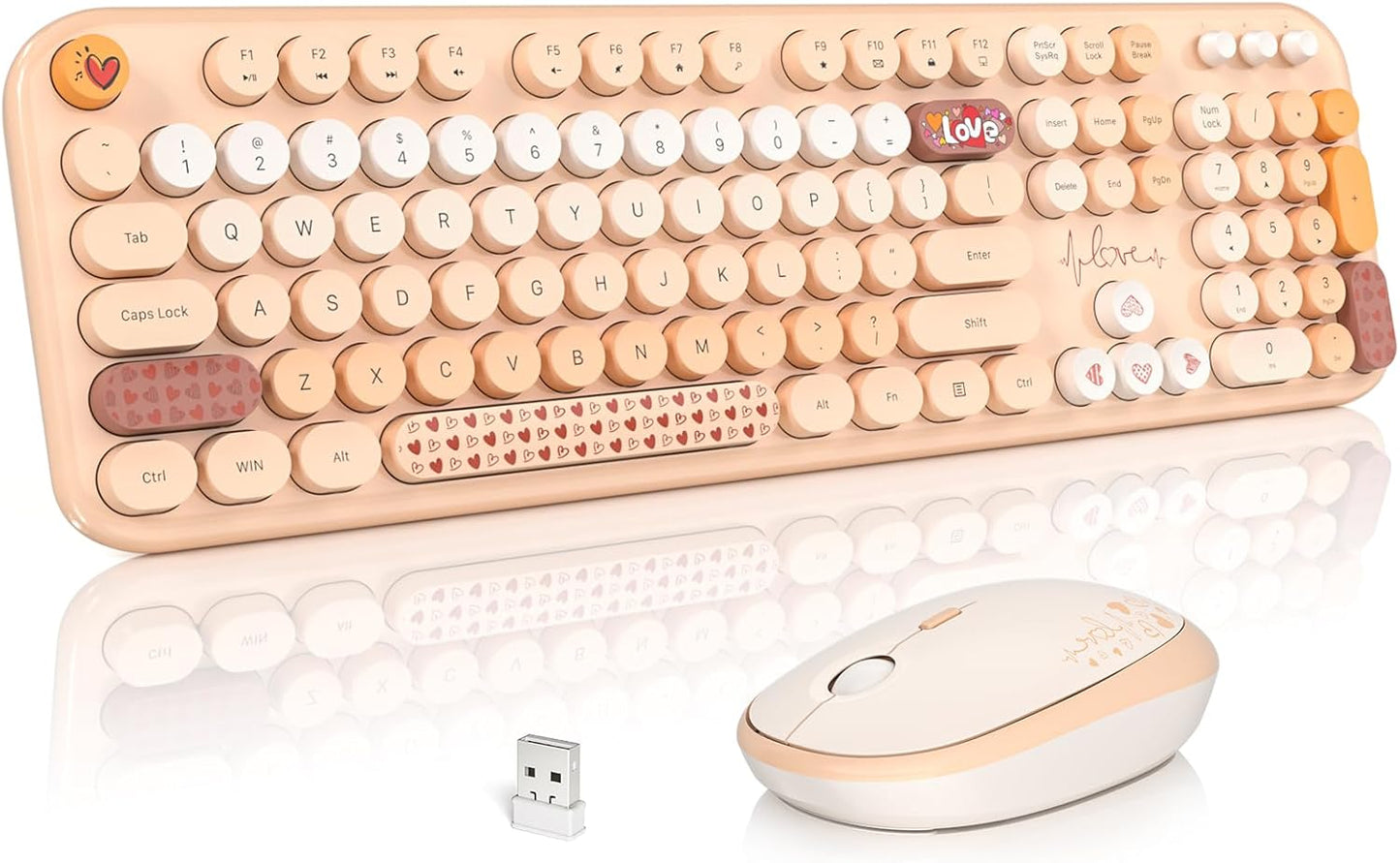 MOFII Wireless Keyboard and Mouse Combo, Cute Full Size Retro Typewriter Keyboard and Wireless Mouse, 2.4GHz Set for PC/Desktop/Laptop/Windows (Yellow Colorful)