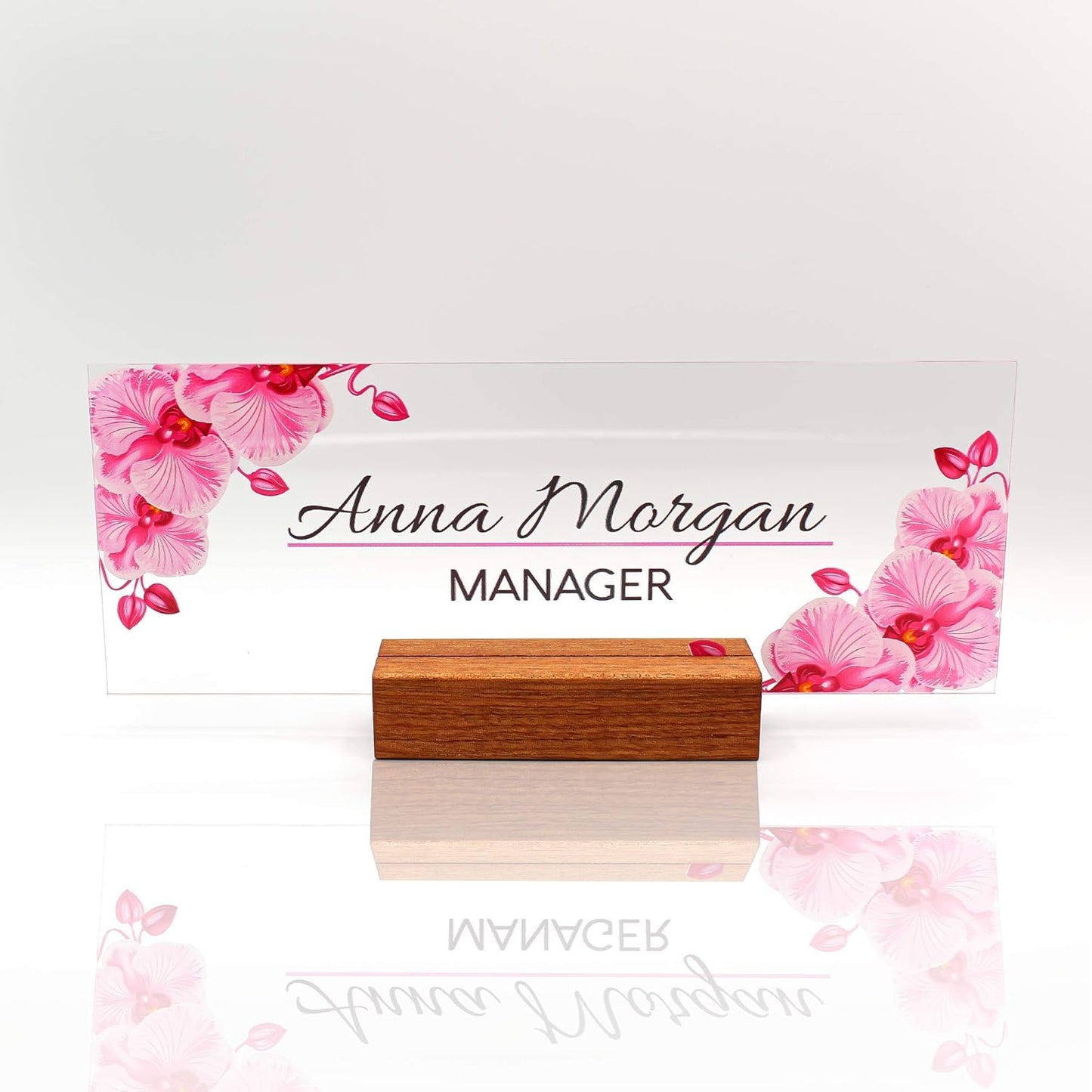 Personalized Name Plate for Desk Nameplate Sign Modern Office Business Decor Executive Desk Name Plate Desk Name Sign Flower Floral Green Leaves Metallic foil (8"x3") (Orchid)