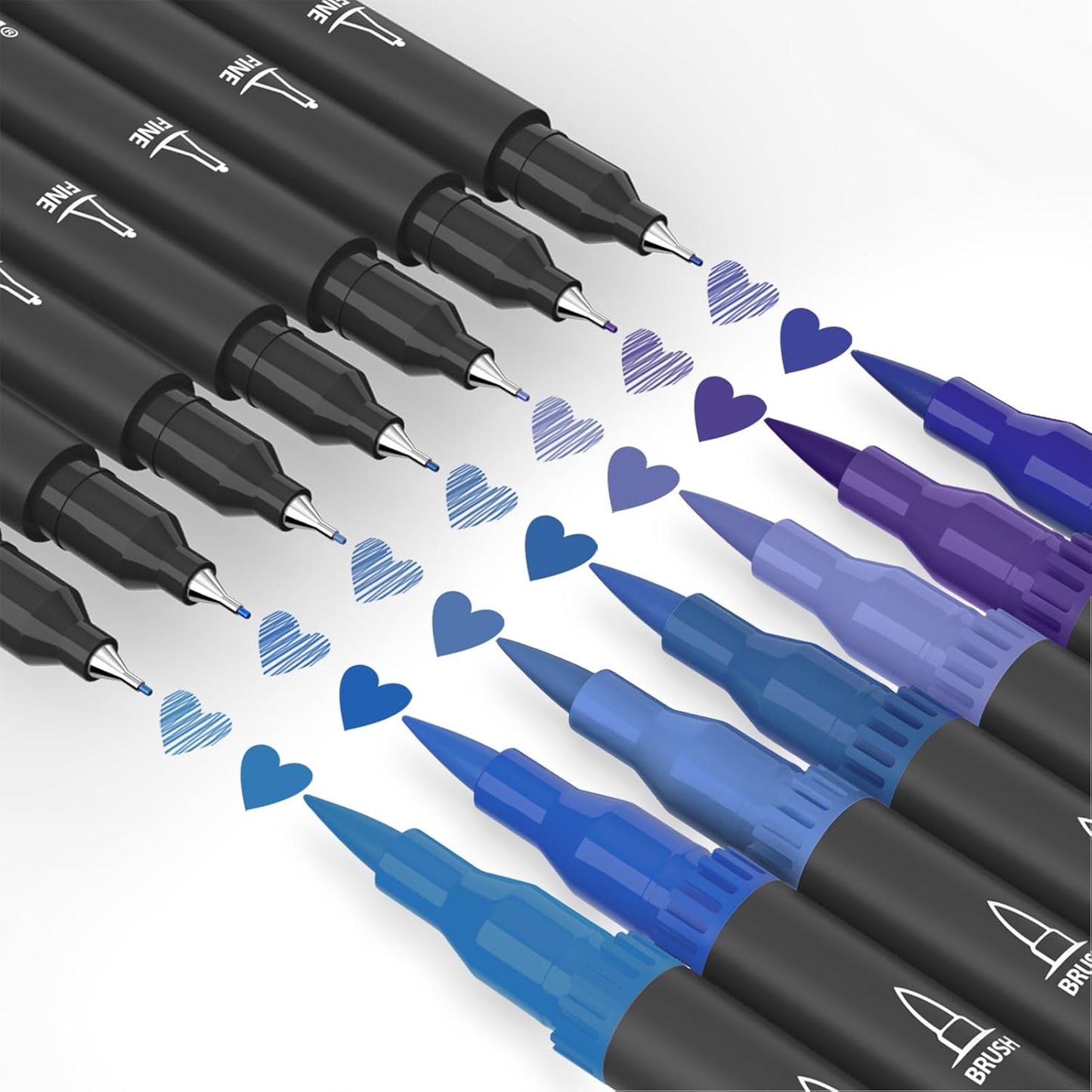 Mogyann Blue Markers, 12 Pack Dual Brush Pens Drawing Markers for Art Sketching