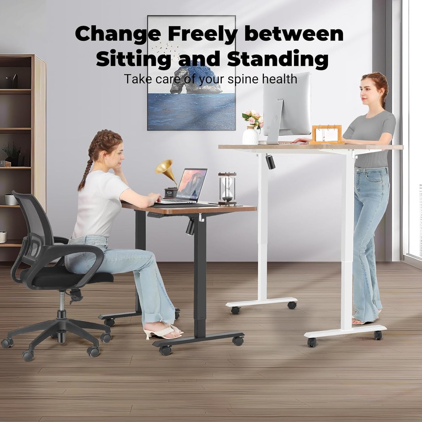 Electric Standing Desk 48 x 24 Inches Adjustable Height Ergonomic Sit Stand Up Desk Curved for Home Office Computer Workstation with 2 USB Ports 3 Power Outlets Memory Preset Wheels, White
