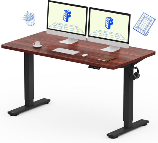 FLEXISPOT EN1 Whole-Piece Standing Desk - 55 x 28 Inches Electric Stand Up Workstation, Home Office Computer Height Adjustable Desk (Black Frame + 55" Mahogany Top, 2 Packages)
