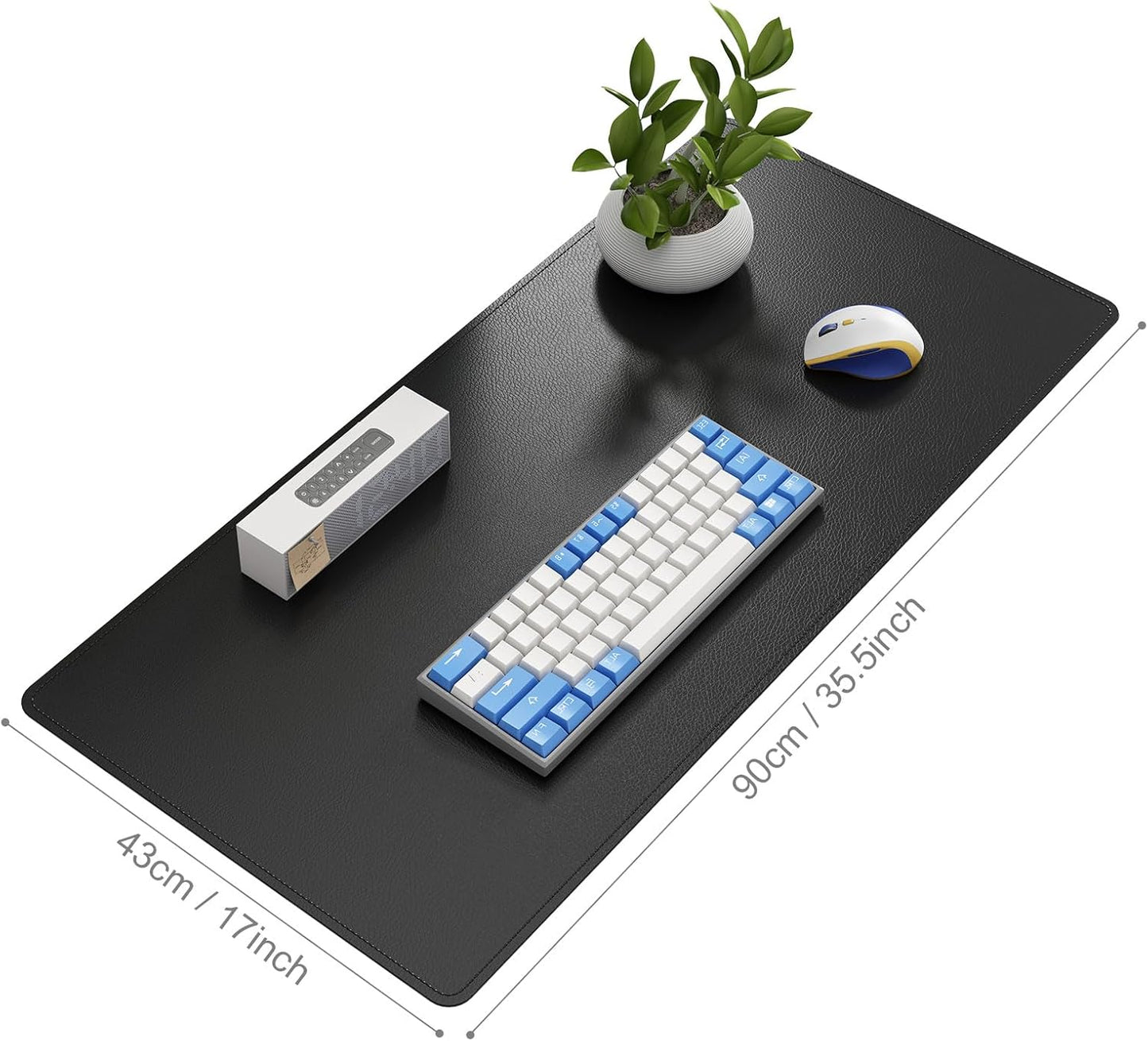 DAWNTREES Desk Mat Protector,PU Leather Desk Pad,Non Slip, Large Mouse Pad and Keyboard Mat, Waterproof Writing Pad for Office and Home (Black,35.5''x16.9'')