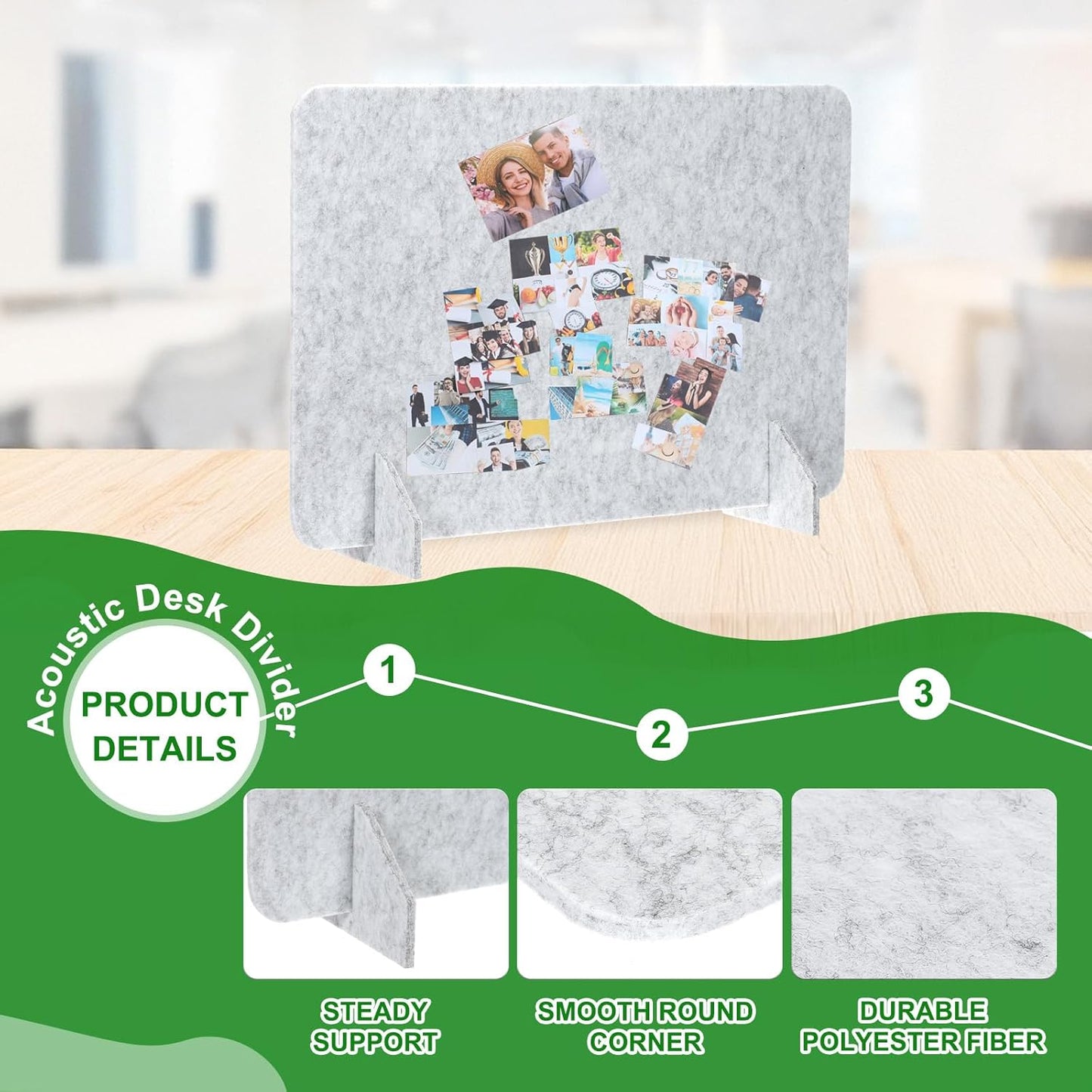 PATIKIL Desk Divider, 4 Set 24 x 16 Inch Acoustic Freestanding Desk Divider Desk Privacy Panel with 8 Pcs Support Feet for Library Office Workstation,Light Grey