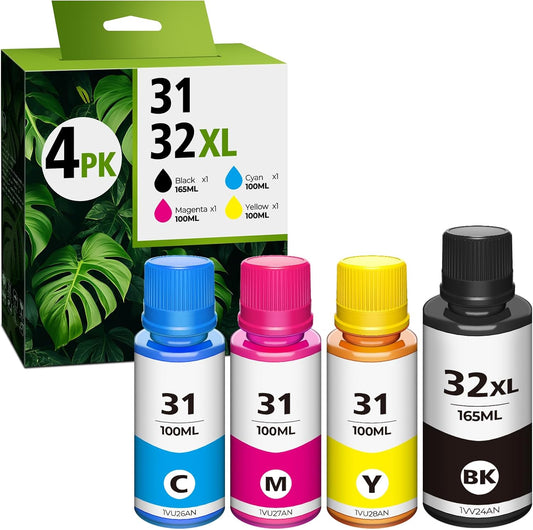 31 32XL Black Ink Bottle Set for Smart Tank 5101 7602 6001 Ink Refill, Compatible with HP 31 Ink 32XL Black Ink Bottle for Smart Tank 5101 5000 5102 7301 7001 5103 Plus 651 551 570 455 450 Printer