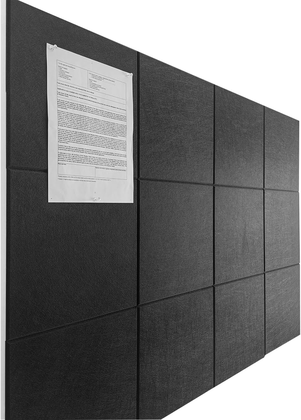 Large Cork Board Alternative - 12-Pack Felt Wall Tiles with Safe Removable Adhesive Tabs, Cork Wall Tiles Bulletin Board Home Office Essentials - Black