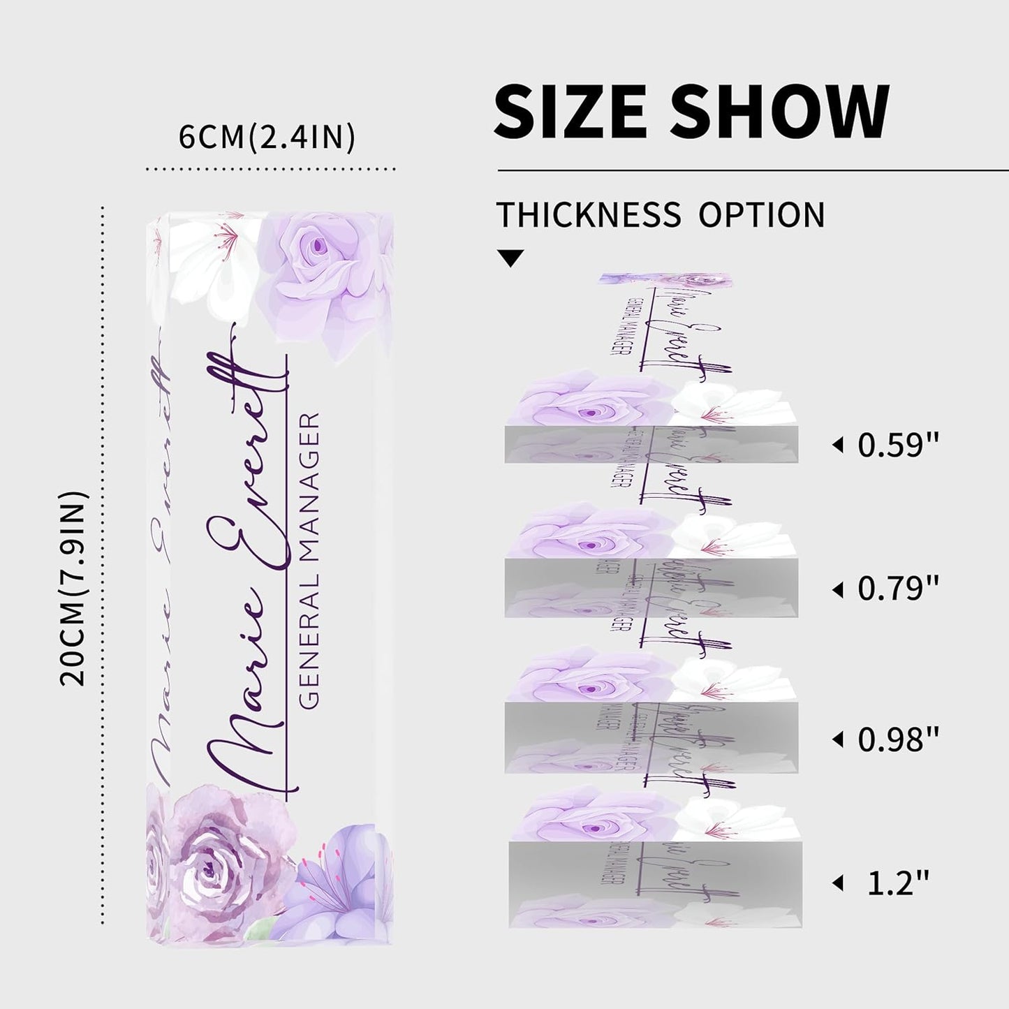 Personalized Name Plate for Desk, Custom Desk Name Plate, Acrylic Name Plate Office Desk Accessories, Personalized Office Gifts for Coworkers Teachers, Employee Appreciation Gifts (A-PurpleFlower)