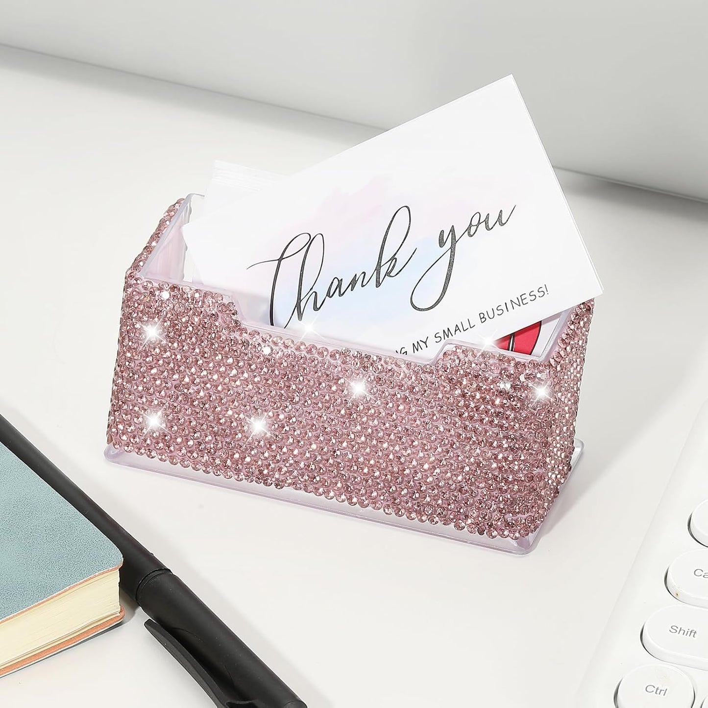 PATIKIL Rhinestone Business Card Holder, Crystal Business Card Holders Bling Business Card Organizer Display Stand for Desktop Desk Office Exhibition, Purple