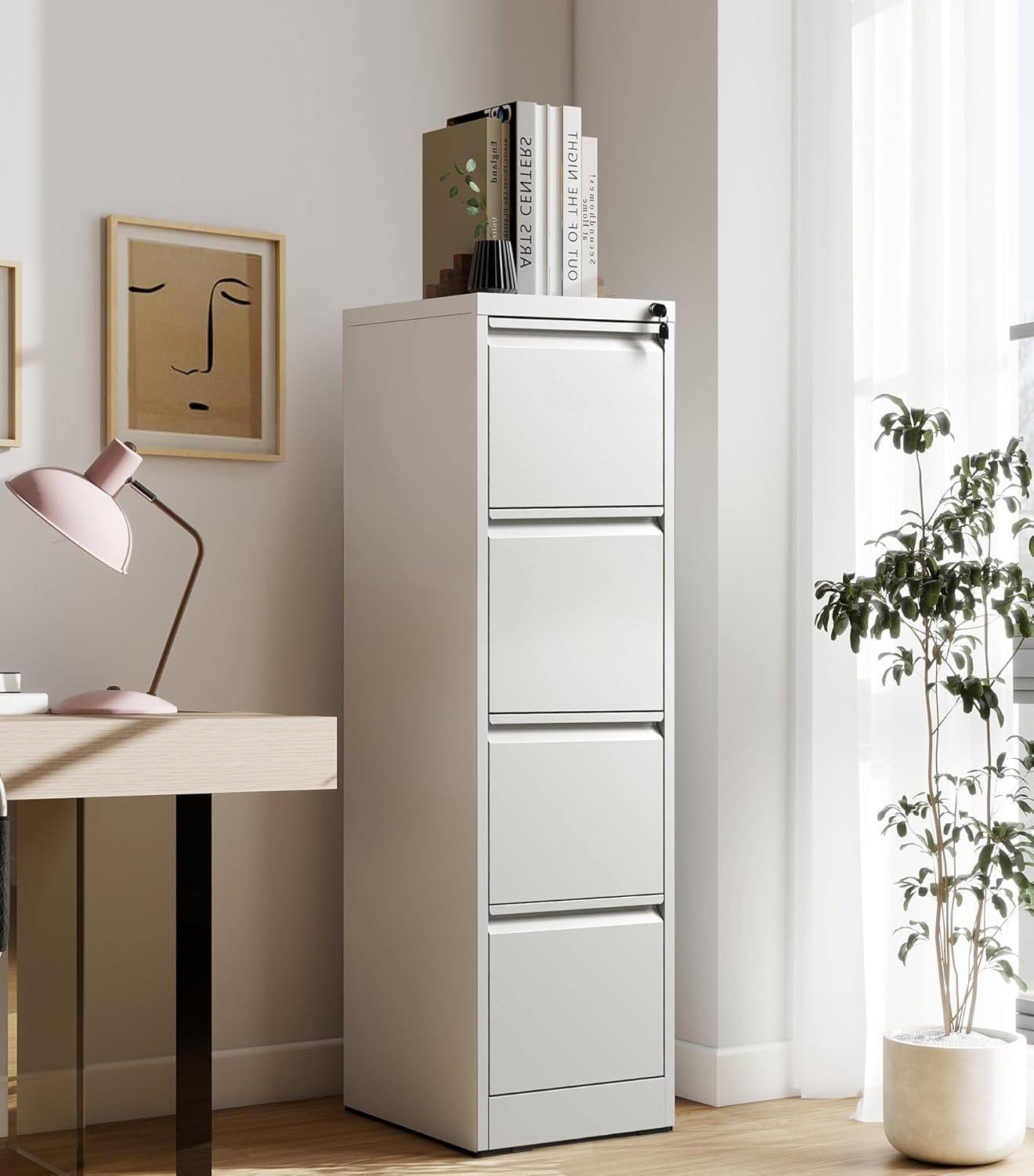 4-Drawer Locking Vertical File Cabinet, Metal Storage Cabinet for Office/Home – Secure Vertical Filing for Letter/Legal/A4/F4 Documents, Easy to Assemble Steel Cabinet (White, 4 Drawer-52 H)