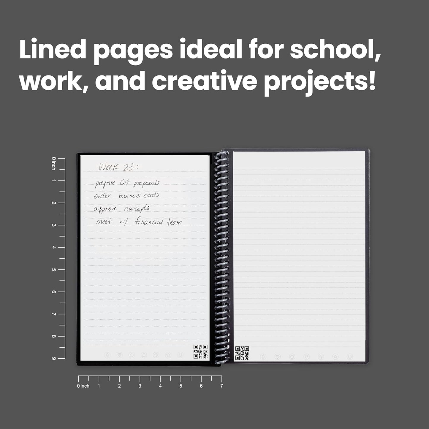 Rocketbook Core Reusable Spiral Notebook, Executive Size 6x8.8, Black - Lined Pages, App-Connected, Erasable, Durable Cover, Ideal for School, Work, and Creative Projects