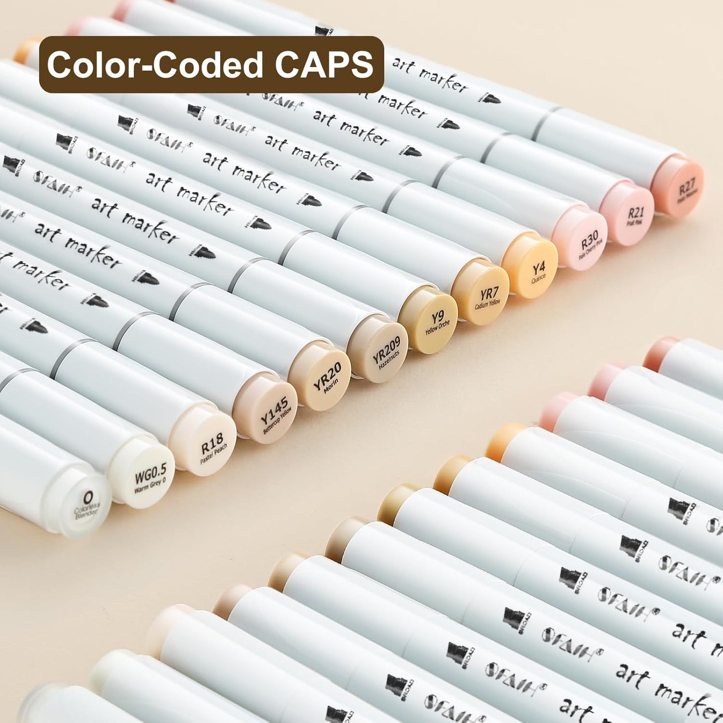 SFAIH Light Skin Tone Marker Pens 11 Colors + Mixed Color 0 - Dual Brush & Chisel Tips Art Marker Set for Portraits Coloring Drawing