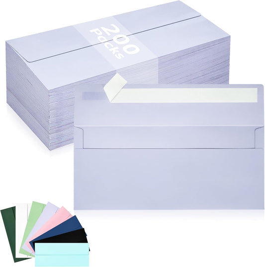 200 Pack #10 Business Envelopes, Light Purple Standard Envelopes Self Seal, Letter Size Mailing Envelopes for Checks Letters Invoices Statements Birthday Graduation Wedding, 4 1/8 x 9 1/2 Inch