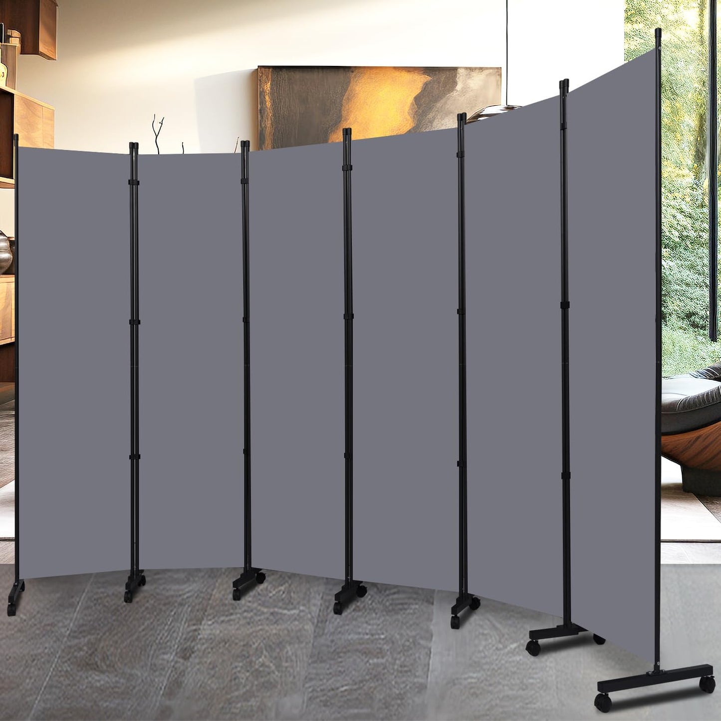 Room Divider Folding Privacy Screens with Lockable Wheels, 132'' Fabric Partition Room Dividers Freestanding Room Divider Panel for Room Separation, Wall Divider for Home Office Bedroom Studio Decor
