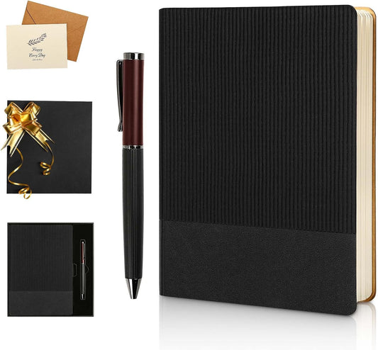TSFPapierA5 Lined Notebook with Pen & Gift Box 216 Pages PU Leather Journals for Women Men 100GSM Thick Paper College Ruled Notebook for School,Travel,Business,Work,Home Writing (A5 Lined 216pages, Black - Gift Box Set)