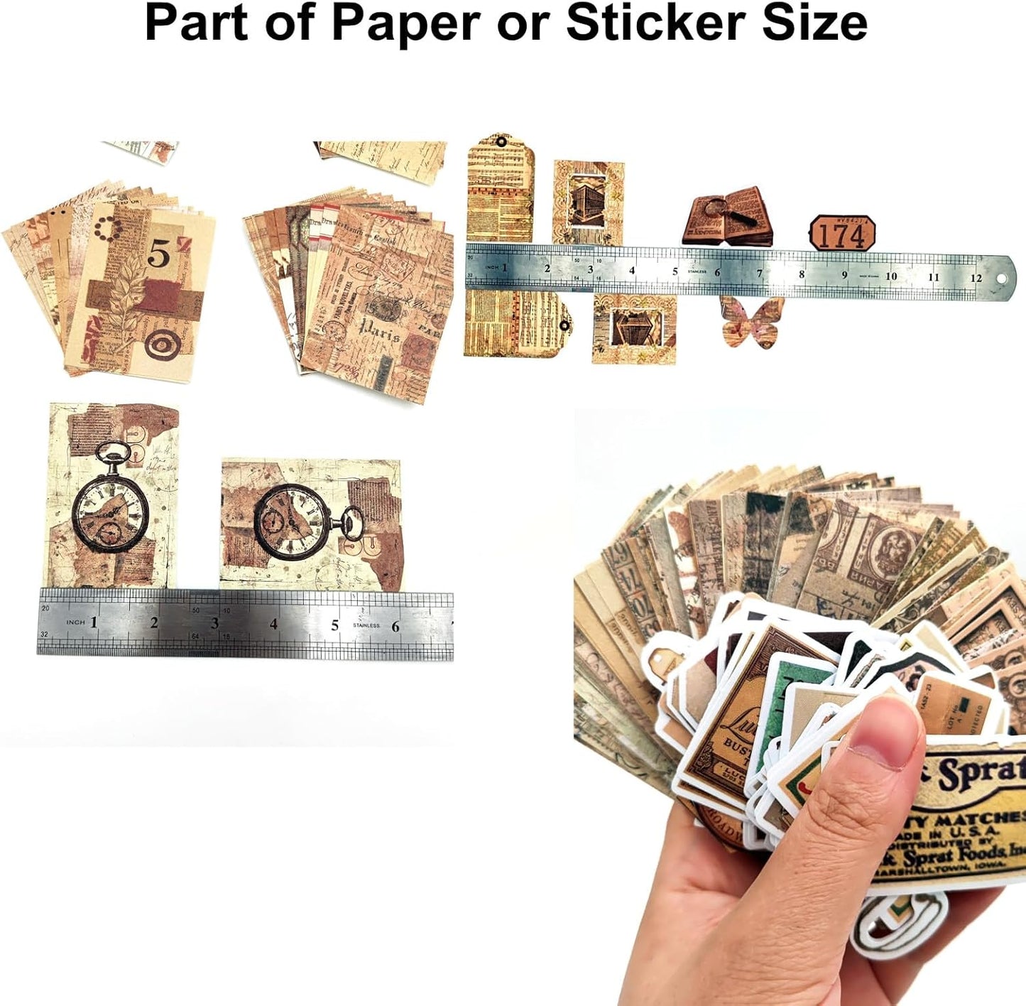 200PCS Vintage Scrapbooking Supplies Pack, Aesthetic Scrapbook Sticker Paper Art Journaling Kit for Bullet Junk Journals,Planner,Cottagecore Decor Gifts (Retro Letters)