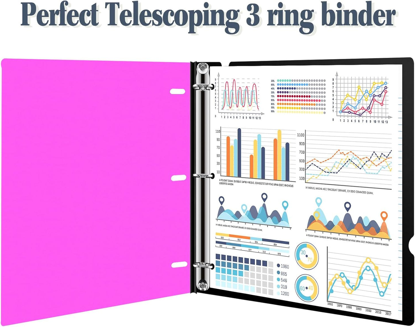 INFUN Telescoping 3 Ring Binder - 12 PCS, Portable 0.75 inch Plastic 3 Ring Binder with Telescoping Spine ，Binders with Foldable Front Cover Holds 8.5" x 11" Paper for School,Office and Homes