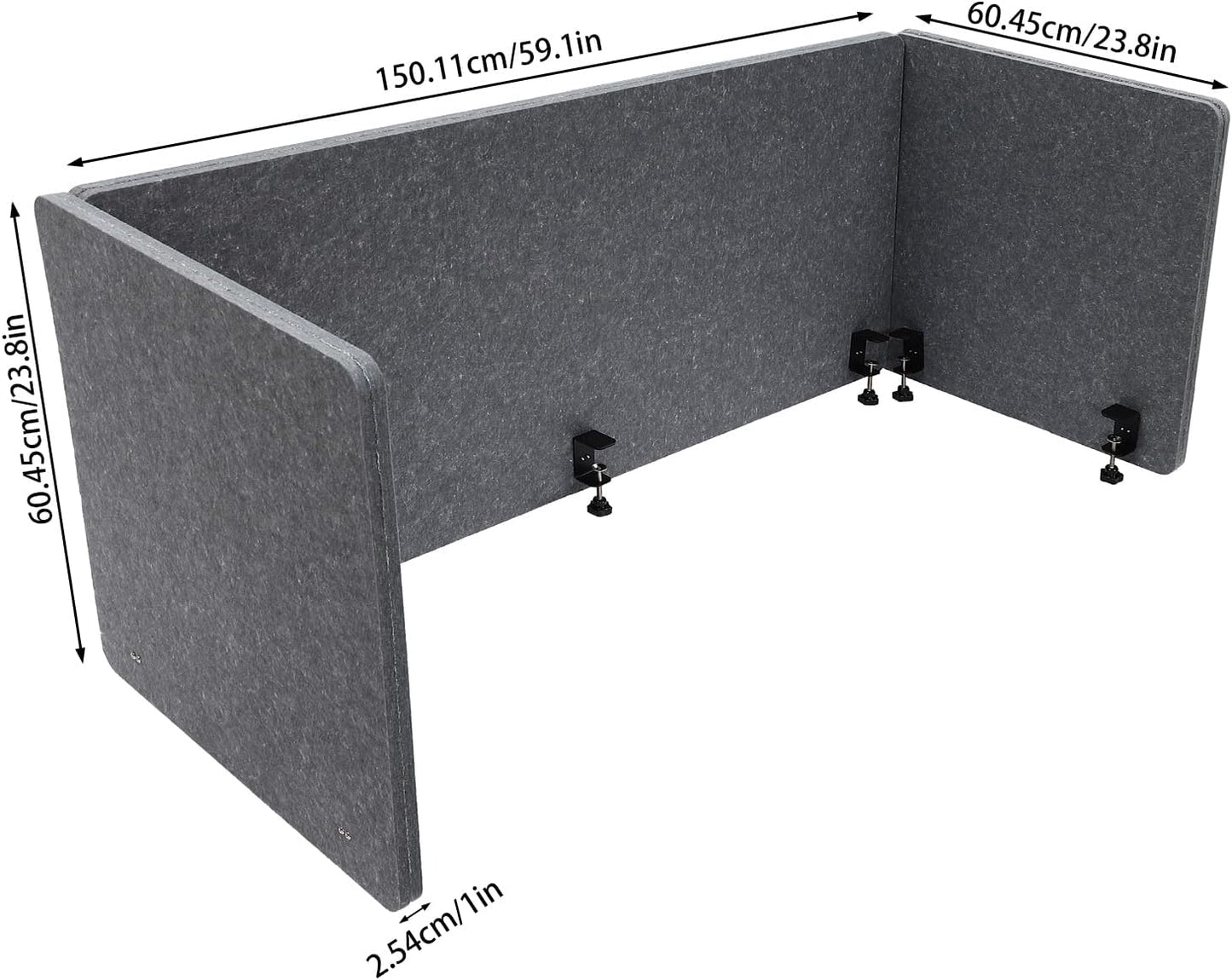 Clamp-On Office Partition, Privacy Panel for Desk, Sound Absorbing Cubicle Desk Divider, Three-Side Panel, 59 X 24 X 24 / Gray