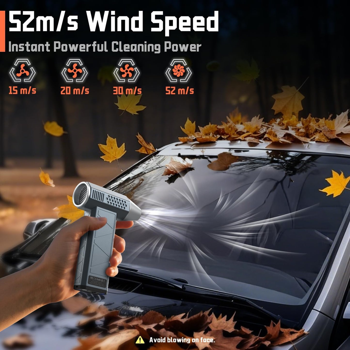 Compressed Air Duster, 360000RPM, 52m/s, Cordless Electric Air Duster with Flashlight, 4-Speed Adjustable Mini Air Blower Gun, USB-C Charging