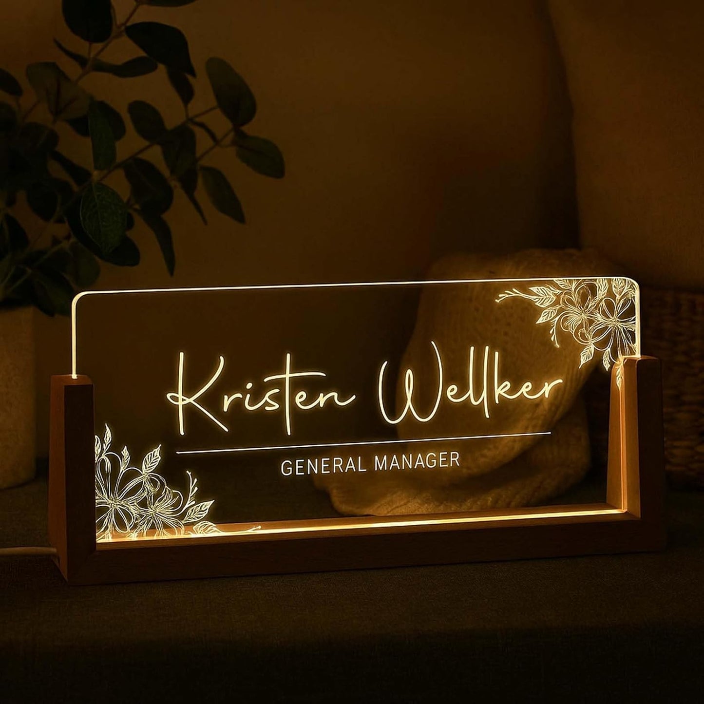 Desk Name Plate Personalized Custom Light Up Office Name Plate Customized Acrylic Name Plates for Desks Personalized Gifts Office Decor for Boss Coworkers Teacher Employee Appreciation Gifts (Design2)