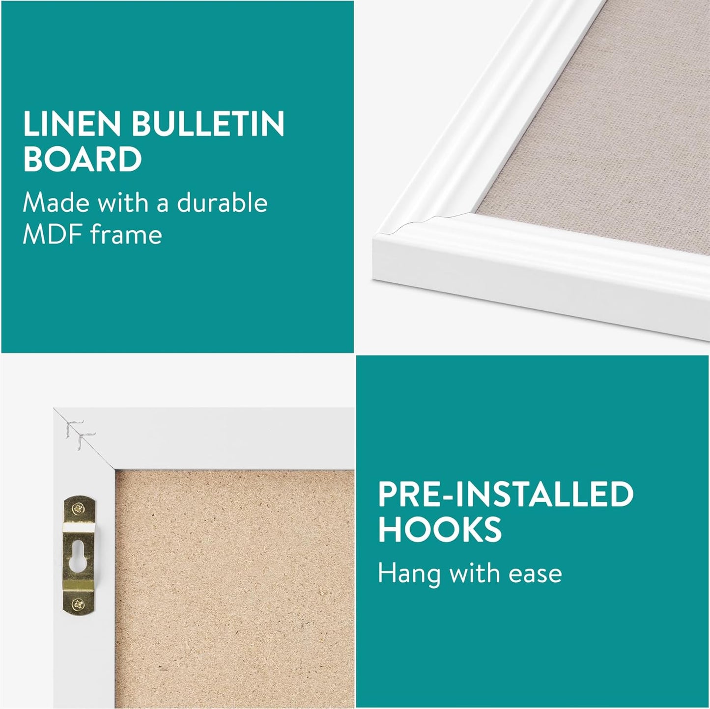 Navaris Framed Linen Bulletin Board - Approx. 58 x 43cm Fabric Jewelry Organizer Pinboard for Wall Memory Memo Pin Board - Natural Linen with White Frame