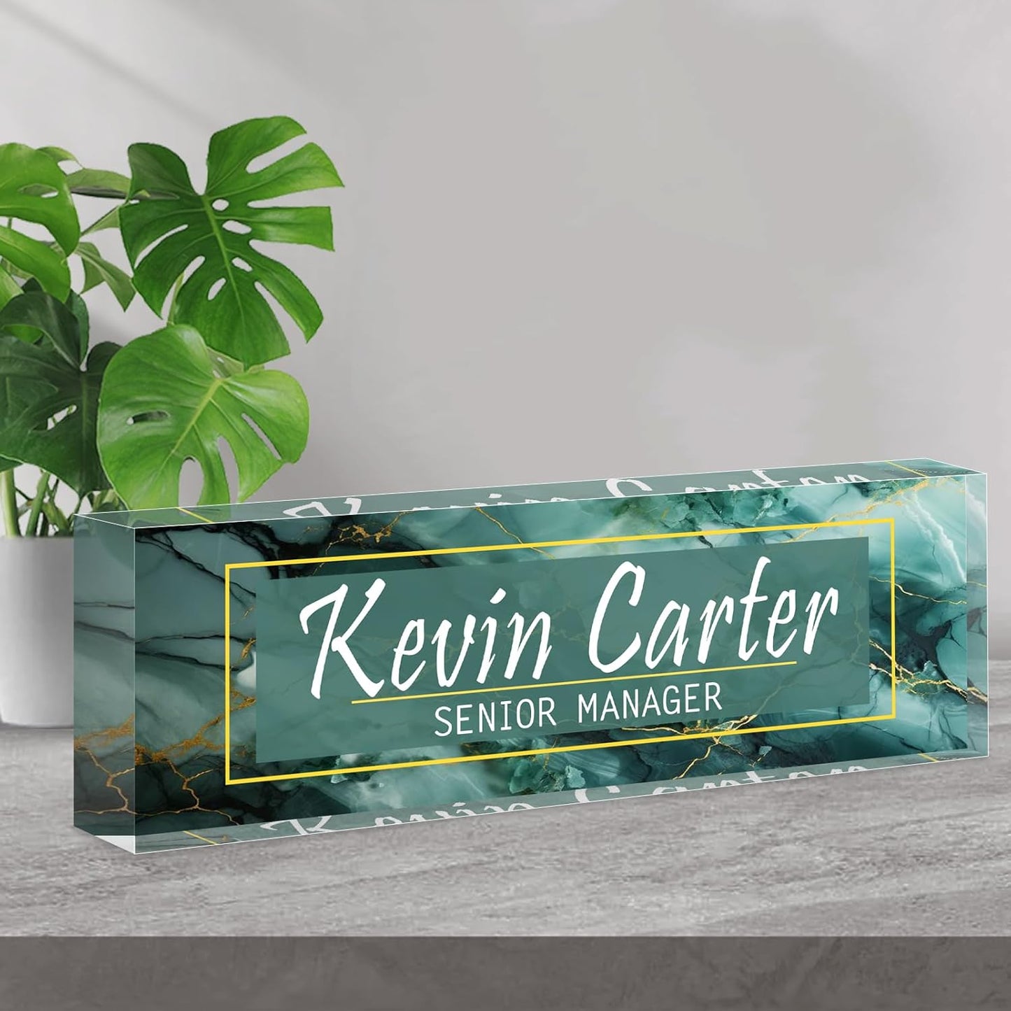 Name Plate for Desk Personalized, Acrylic Desk Decorations, Employee Appreciation Gifts, Custom Office Gifts for Coworkers, Boss, Teacher, Nurse (Green Marble)