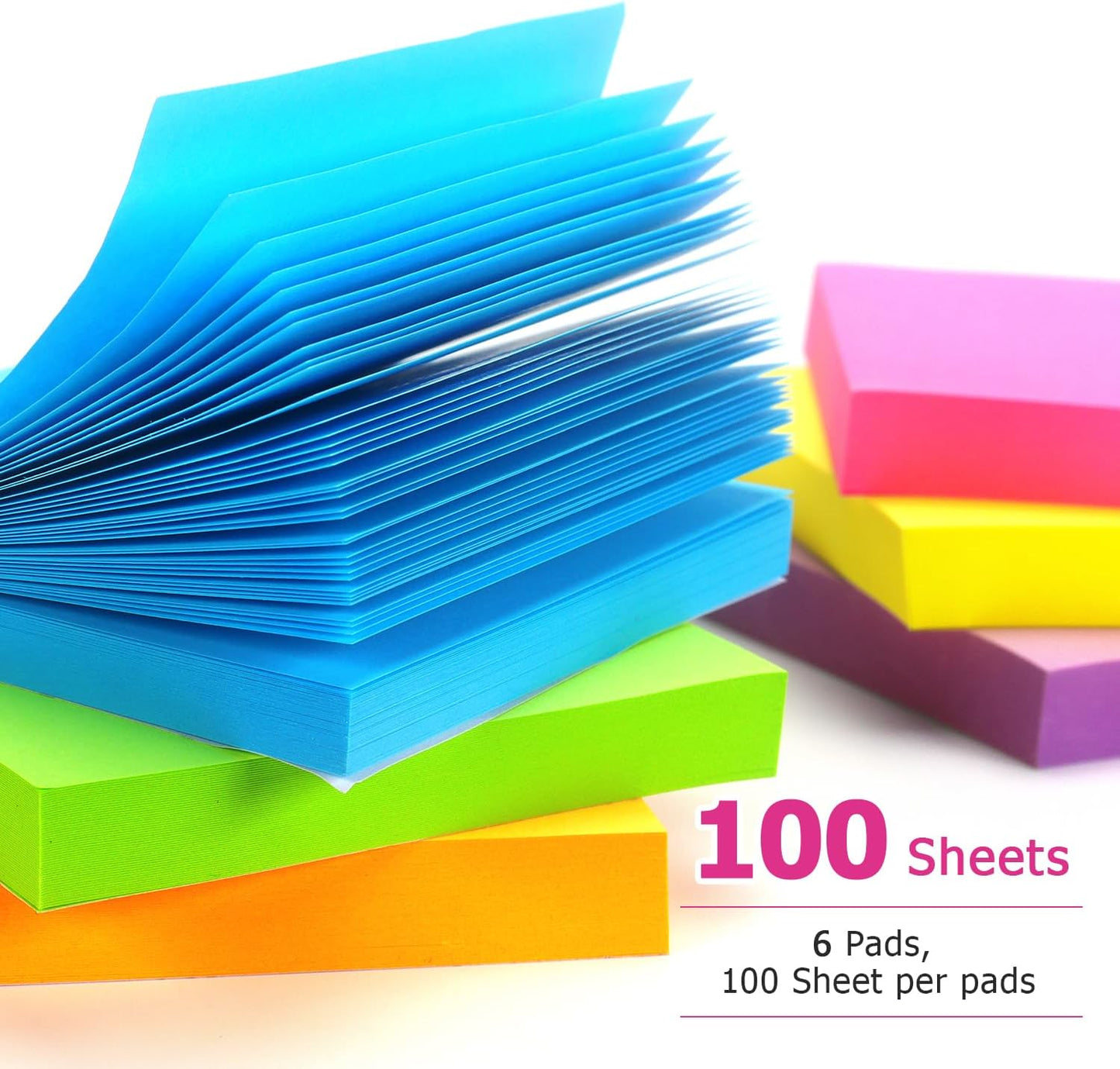 Early Buy Sticky Notes 6 Bright Color 6 Pads Self-Stick Notes 3 in x 3 in, 100 Sheets/Pad