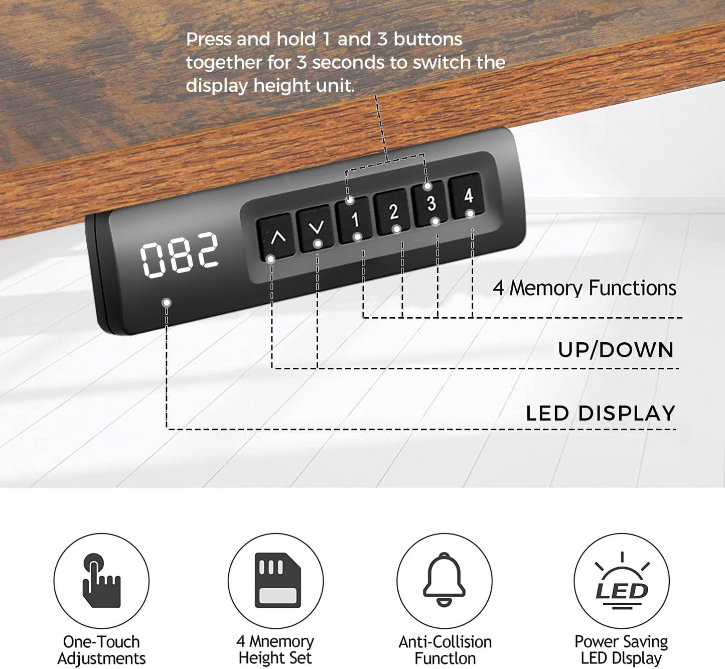 Electric Standing Desk 55 x 24 Inches Adjustable Height Ergonomic Sit Stand Up Desk Curved for Home Office Computer Workstation with 2 USB Ports 3 Power Outlets Memory Preset Wheels, Brown