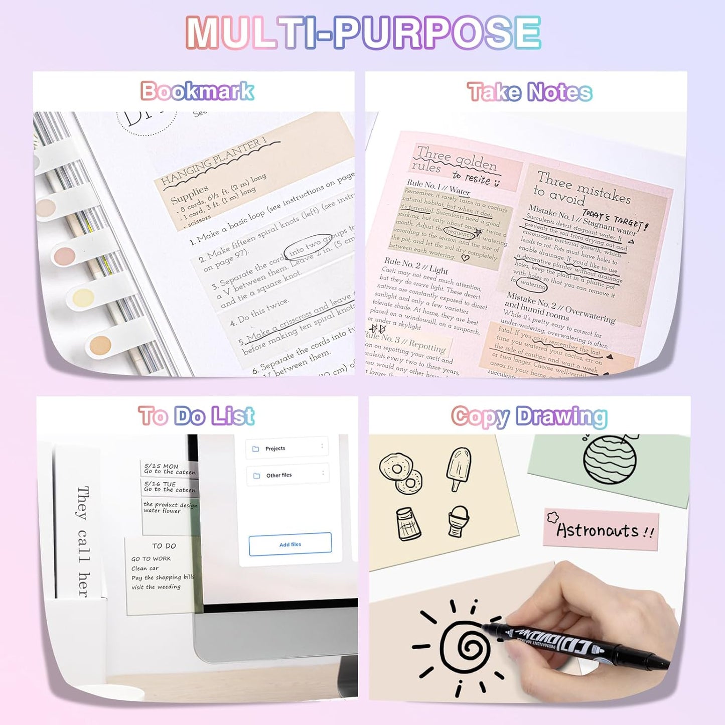 Transparent Sticky Notes,1120 Sheets Clear Sticky Notes with Pen, Waterproof Annotation Kit, Self-Adhesive Translucent Writable Index Tabs for Annotation Books, Bible Journaling Study Office School