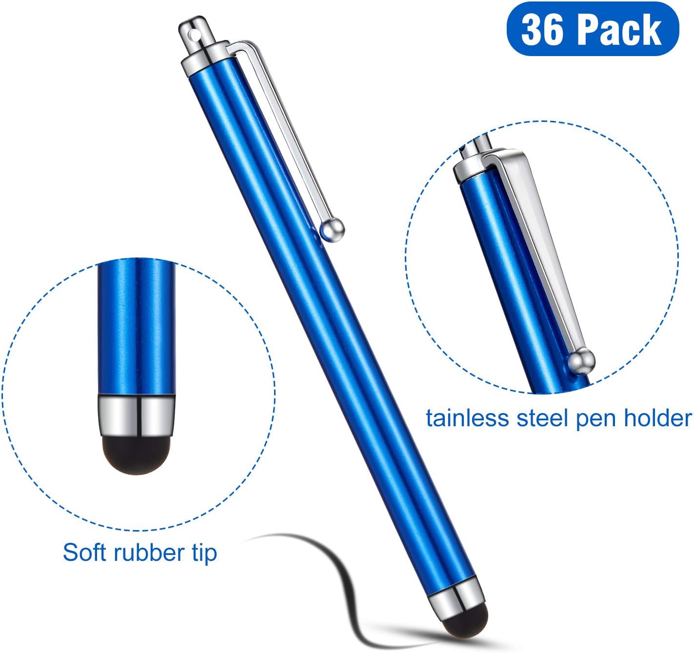 Outus 36 Pcs Stylus Pen for Universal Capacitive Touch Screens Devices, Stylus Pen Compatible with Tablet for Classroom Travel Olders Friendly(Black, Silver, Dark Blue, White)