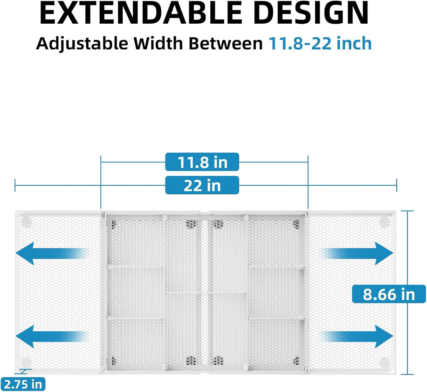 Marbrasse Expandable Desk Drawer Organizer, Mesh Drawer Organizer Tray with 10 Adjustable Compartments, Desk Organizers and Accessories for Office Supplies (Longer Expandable Drawer Organizer-W)