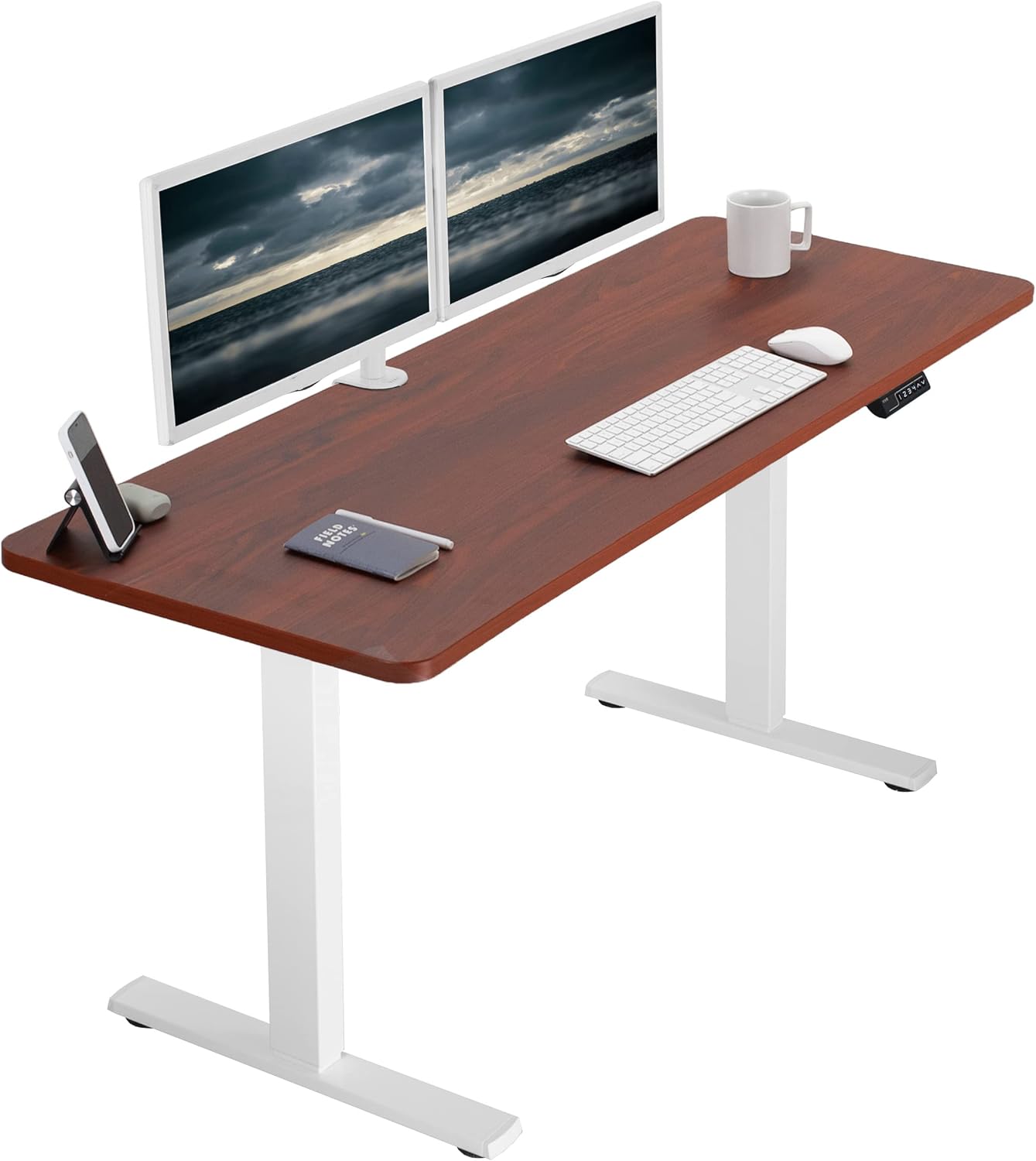 VIVO Electric 60 x 24 in Standing Desk, Memory Height Adjustment, 1B Series, One-Piece Dark Walnut Top, White Frame, DESK-KIT-1W6D
