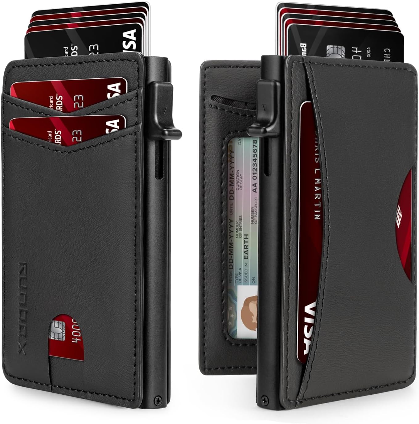 Slim Card Wallet for Men with ID Window – Minimalist RFID Wallet, Pop-Up Function, Ultra Thin Design, Metal Business Card Case Holds 8+ Cards, Gifts for Men, Men's Accessories