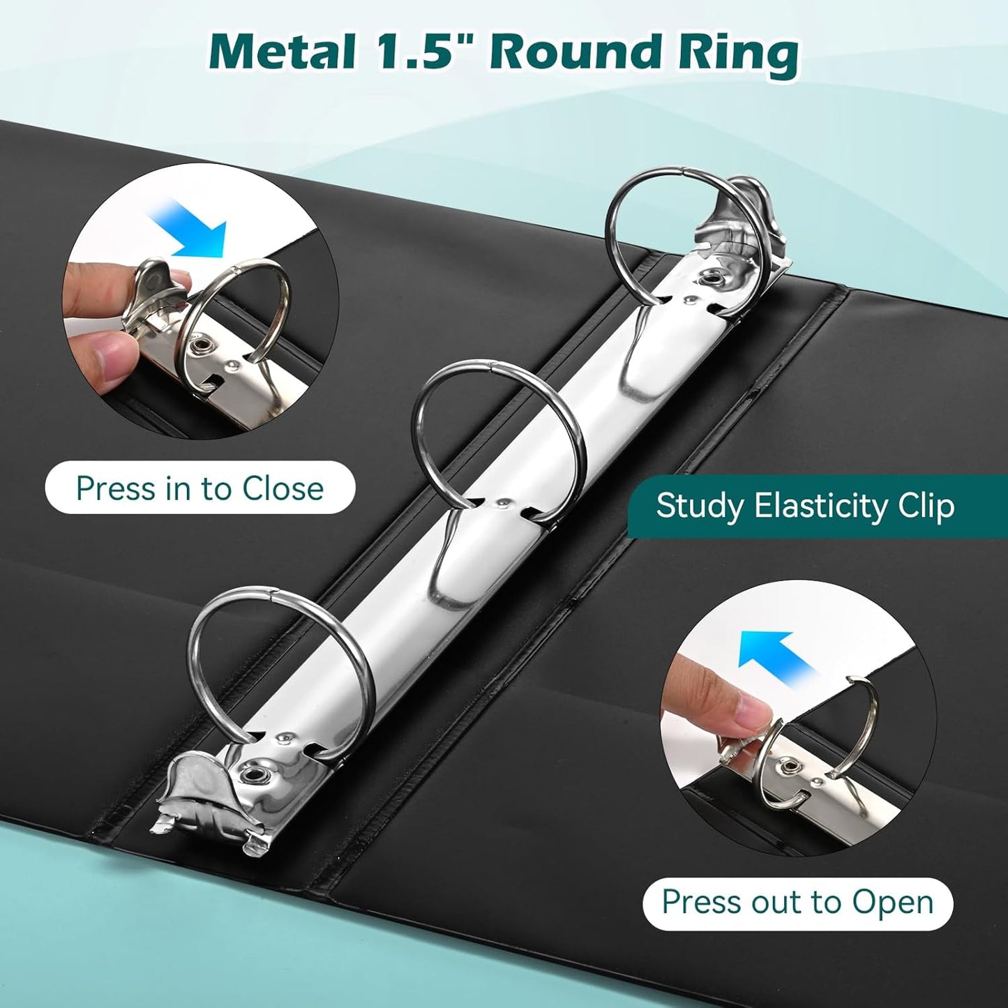 3 Ring Binder 1.5 Inch 6 Pack, 1-1/2" Clear View with Round Rings, PVC-Free,Holds for 325 Sheets 8.5X 11 US Letter Size Paper, Durable Black Perfect for Office,School and Home