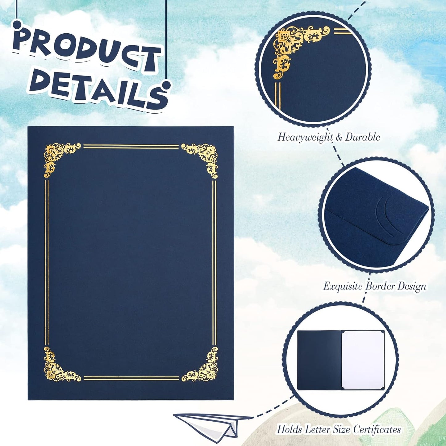 Fainne 80 Pieces Certificate Holders Diploma Holders Document Holder Certificate Covers Certificate Folders with Gold Foil Border for Letter Size 8.5 x 11 Inches Diploma Documents Awards (Navy Blue)