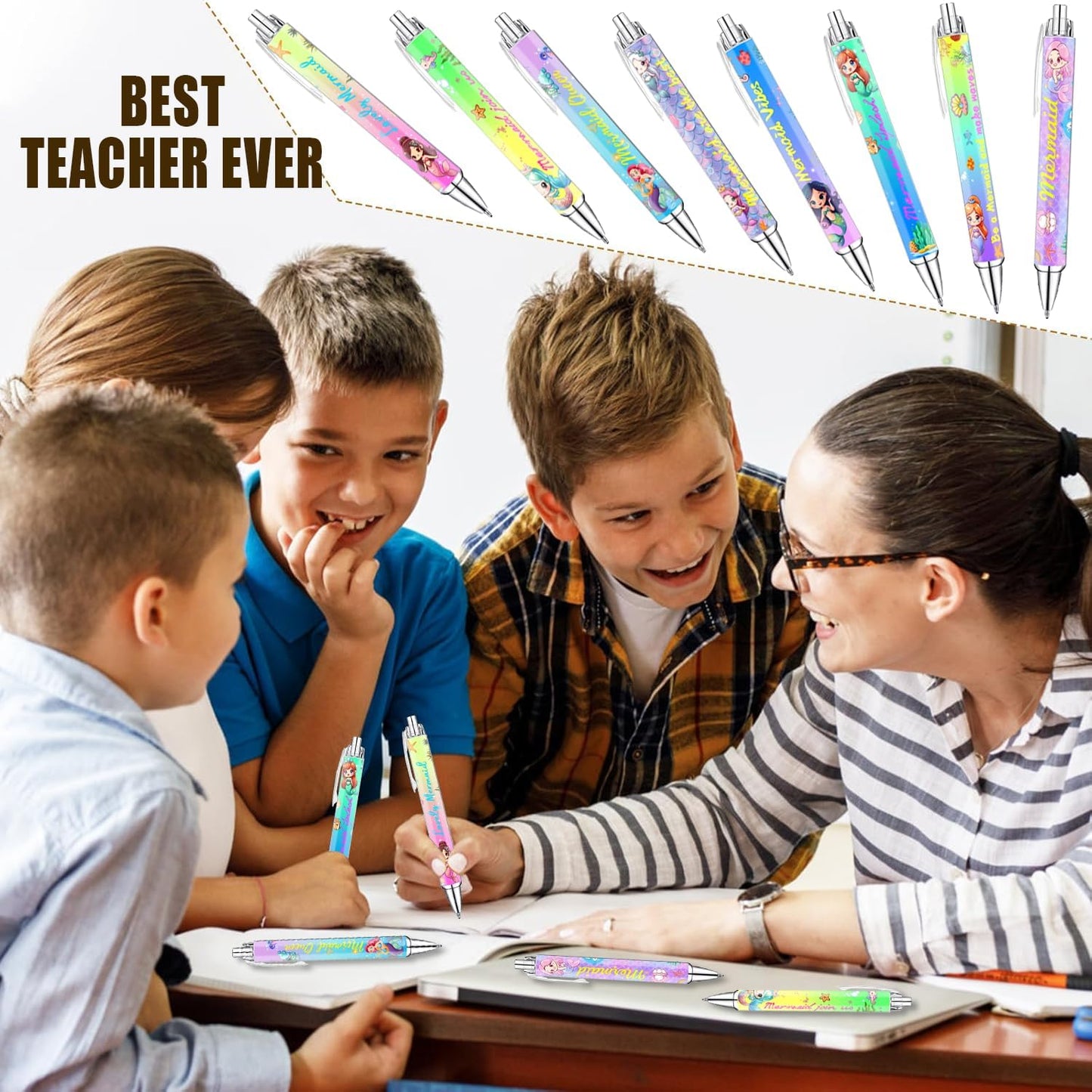 Mermaid Pens for Girls – Cute Mermaid-Themed Ballpoint Pen Set for Kids, Teens, and Ocean Lovers – Fun Stationery Gift for School, Journaling, Drawing, or Writing – 8 Colorful Pens with Smooth Ink