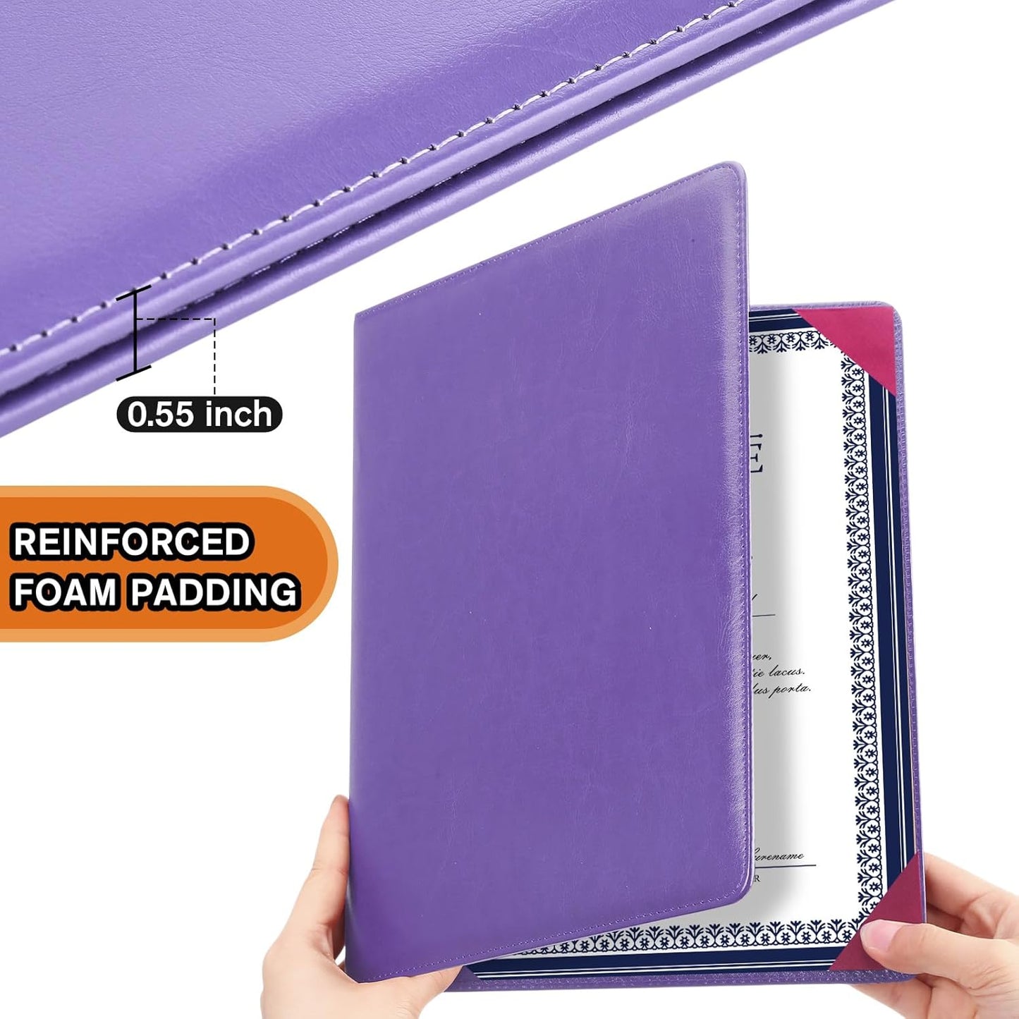 Tenare 10 Pcs Leather Certificate Holder 8.5 x 11 Inch PU Black Red Blue Purple Phd Bachelor Master Diploma Cover Professional Award Folder for Official Graduation Competition Contest Charity (Purple)