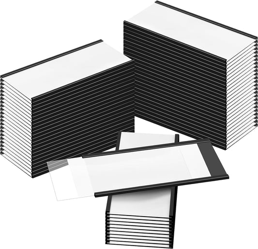 30 Pcs C Channel Magnetic Label Holder 4 x 2 in with White Card Inserts Clear Plastic Protectors Shelf Labels with Magnets Magnetic Name Tags Magnetic Tool Box Labels for Metal Whiteboard Rack