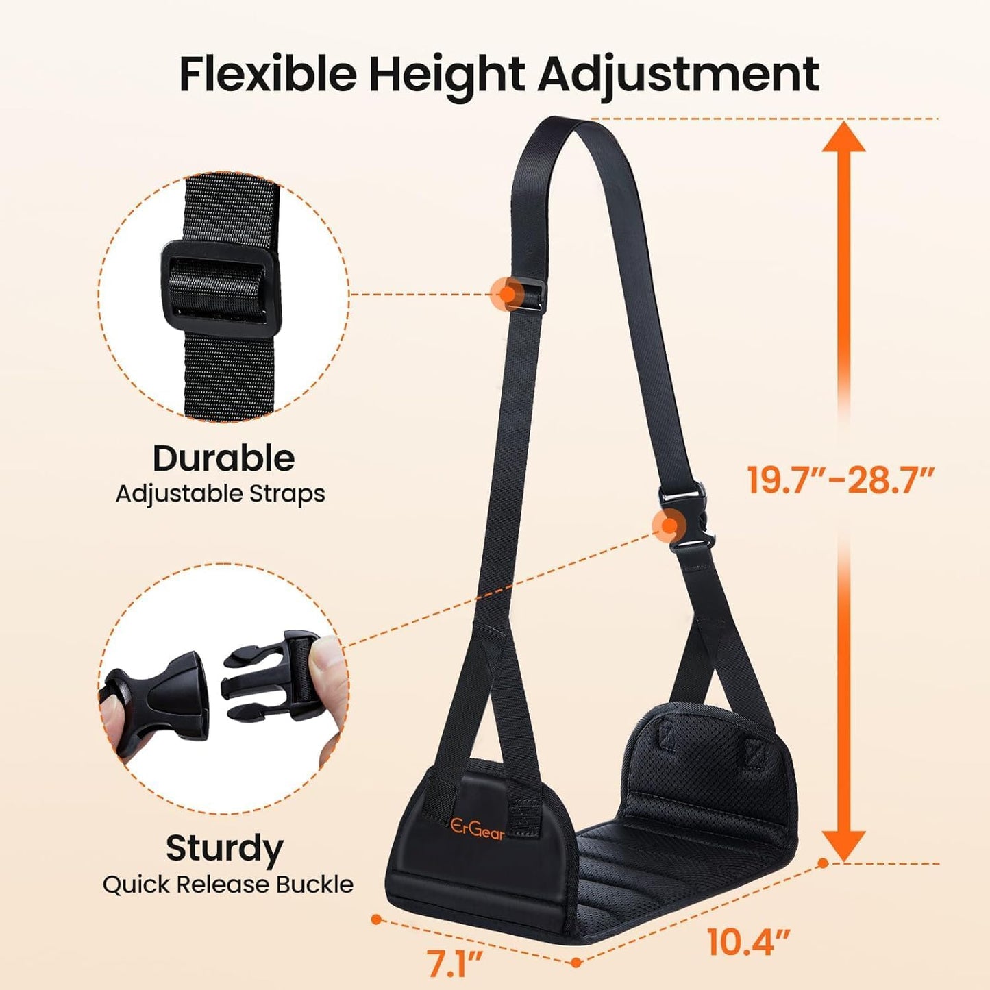 ErGear Airplane Foot Hammock with Wide Hardboard Support, Foot Hammock for Plane Travel with Extended Adjustment Strap, Portable Airplane Foot Rest Travel Essentials for Long Flight