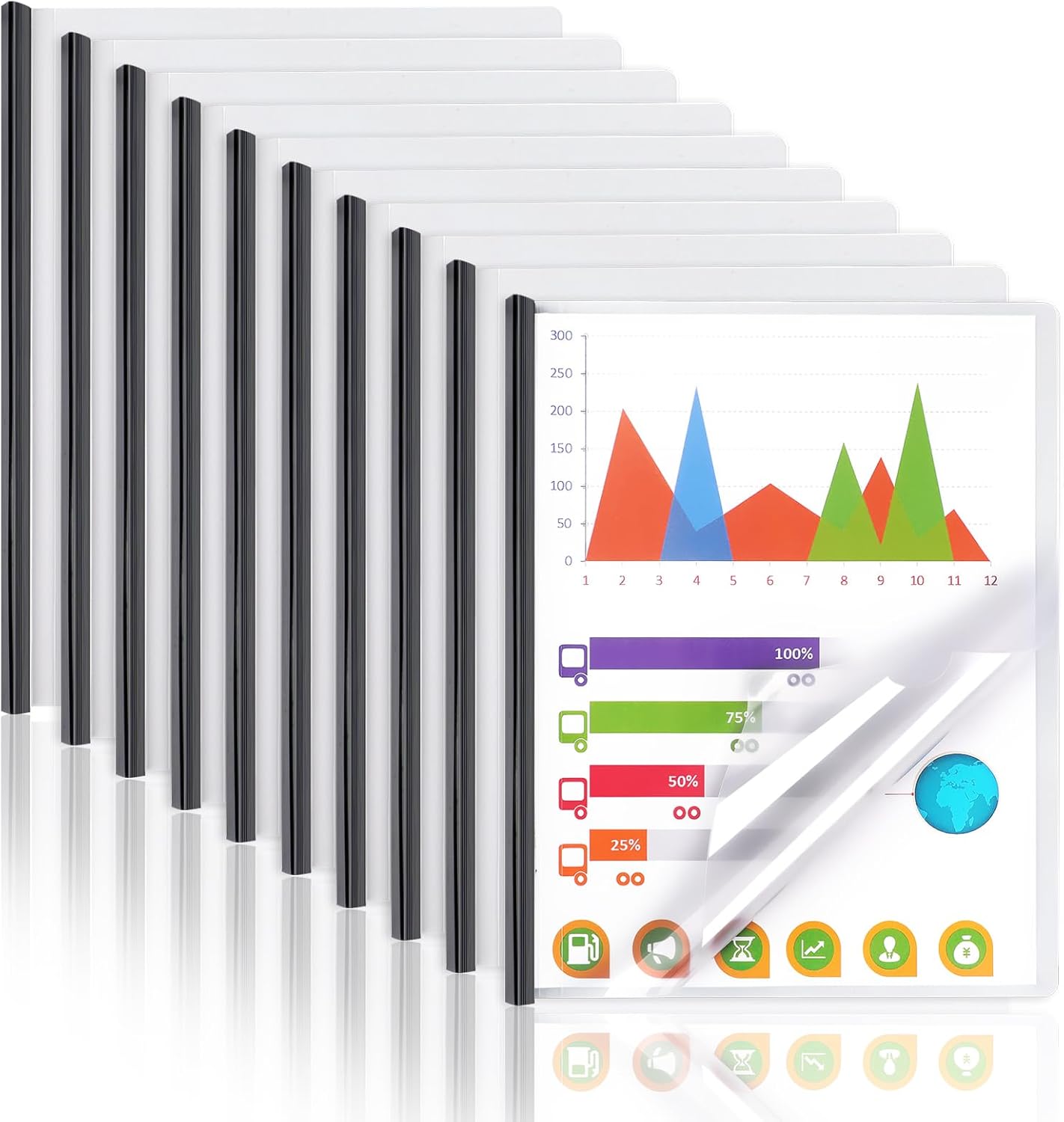 Report Covers with Sliding Bar, Clear Report Covers for A4 and Letter Size Paper, Resume Covers Presentation Folders File Document Binder for School Business, 70 Sheet Capacity